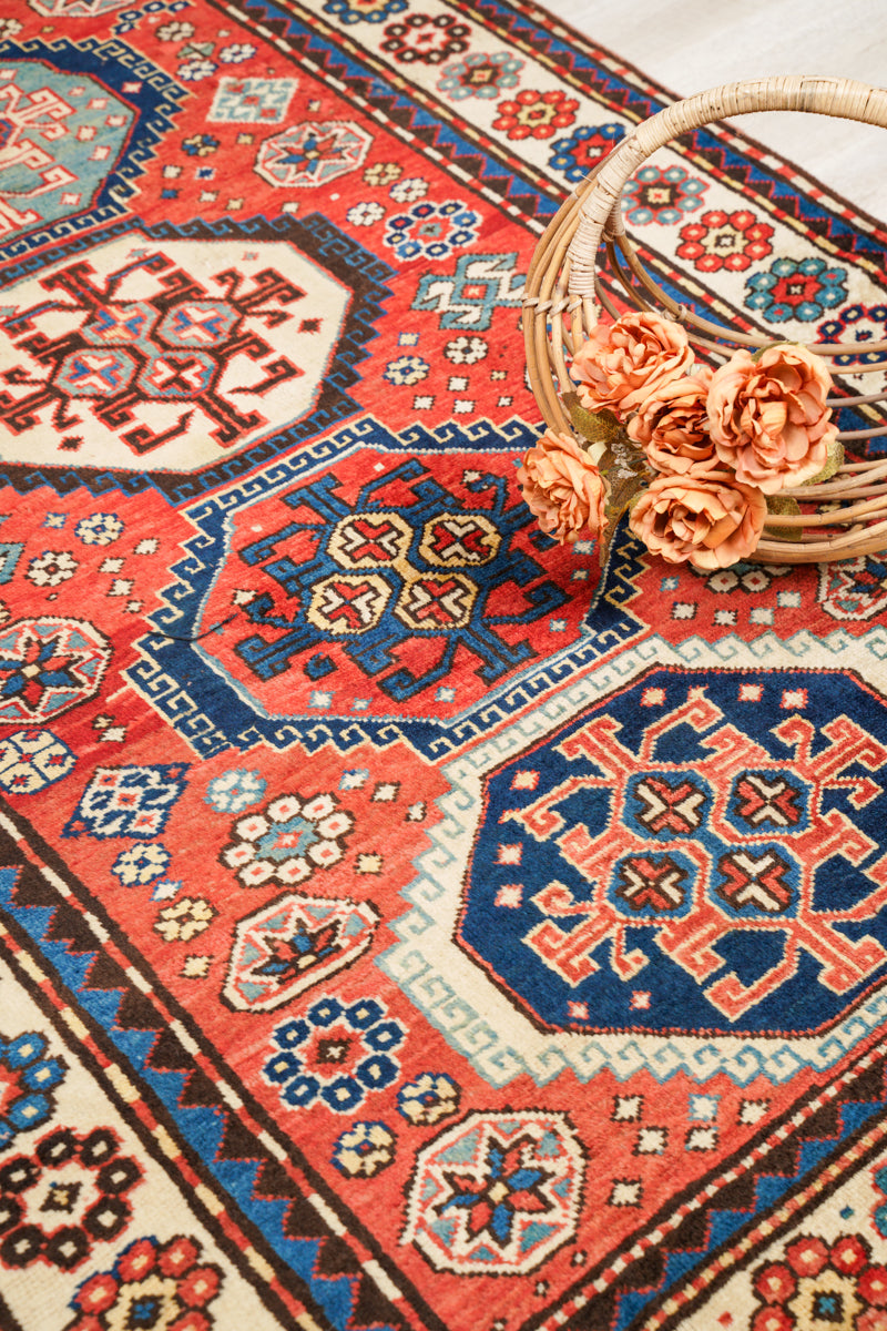 Antique Caucasian Kazak Rug 7'7" x 3'9"