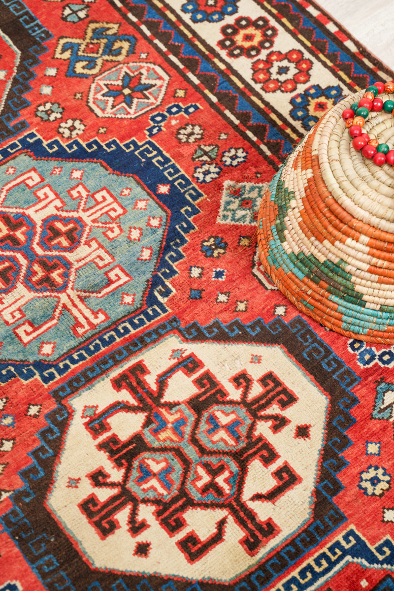 Antique Caucasian Kazak Rug 7'7" x 3'9"
