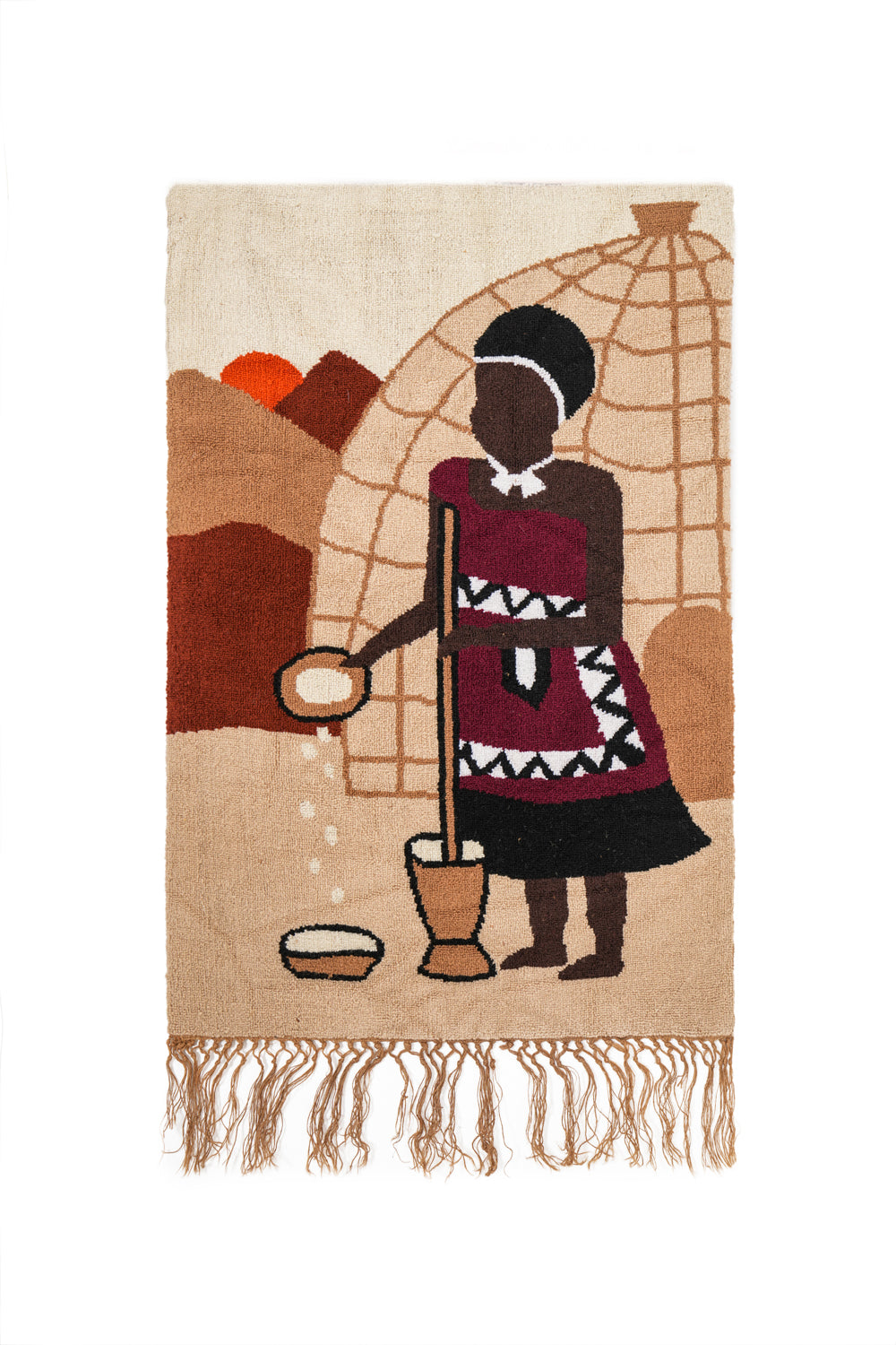 Vintage African Folk Art Tapestry 2'9" x 1'10"