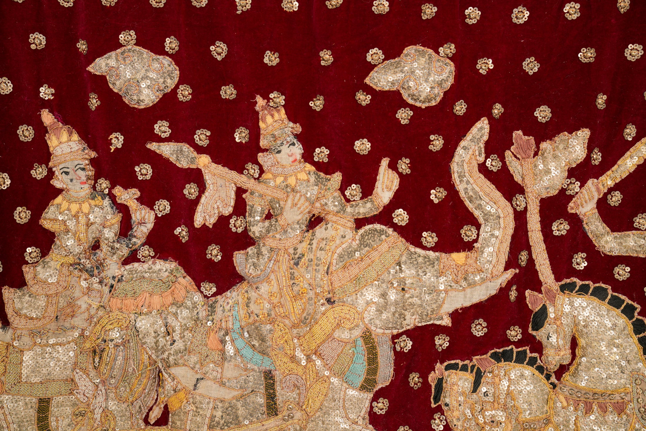 Vintage Burmese Hand embroidered Tapestry 4'10" x 2'8"