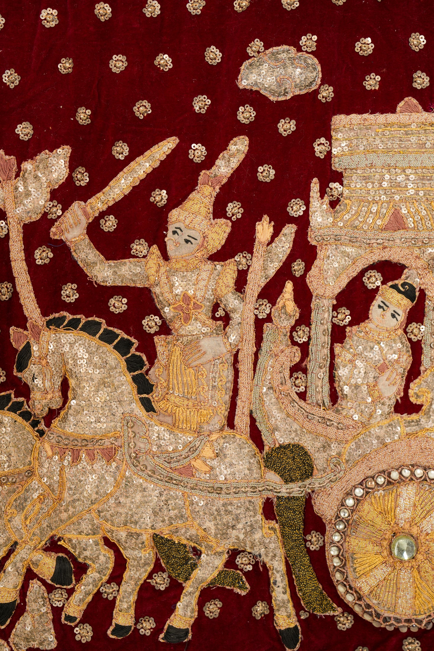 Vintage Burmese Hand embroidered Tapestry 4'10" x 2'8"