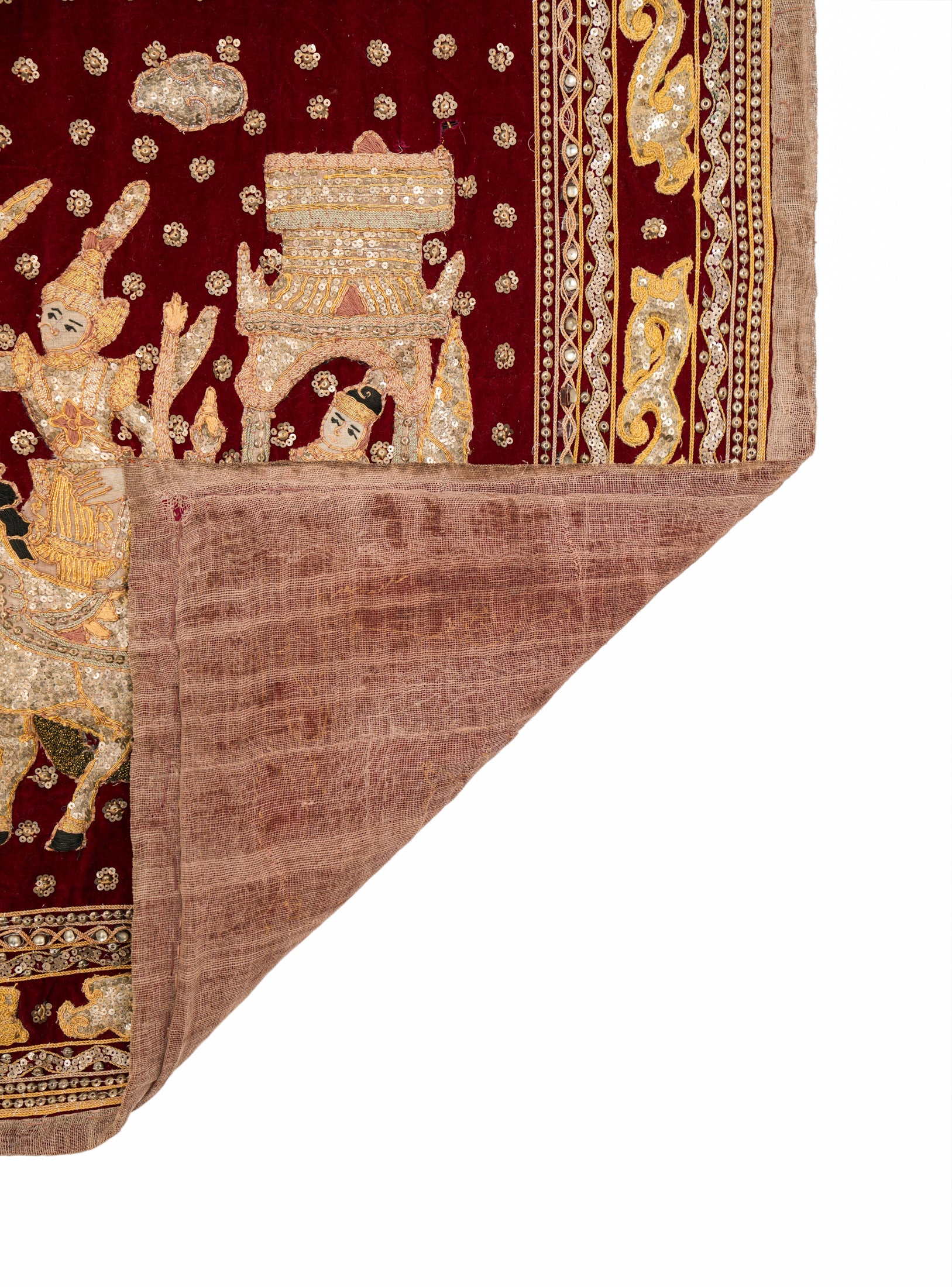 Vintage Burmese Hand embroidered Tapestry 4'10" x 2'8"