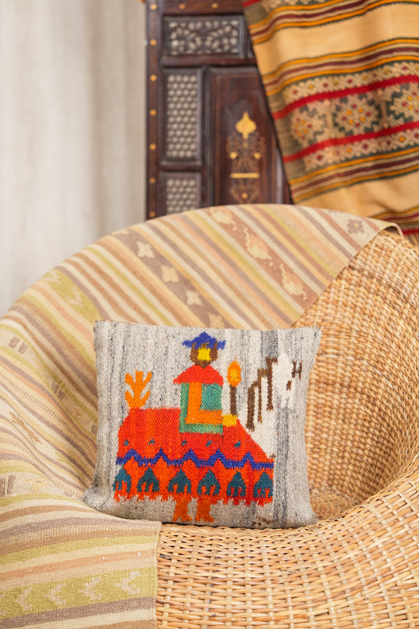 Vintage Polish Pictorial Cushion 1'1" x 1'1"