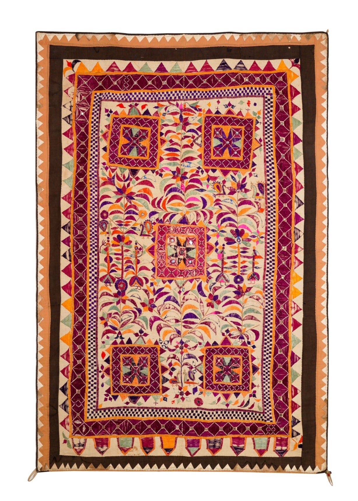 Vintage Indian Phulkari Textile 5'6"x 3'9"