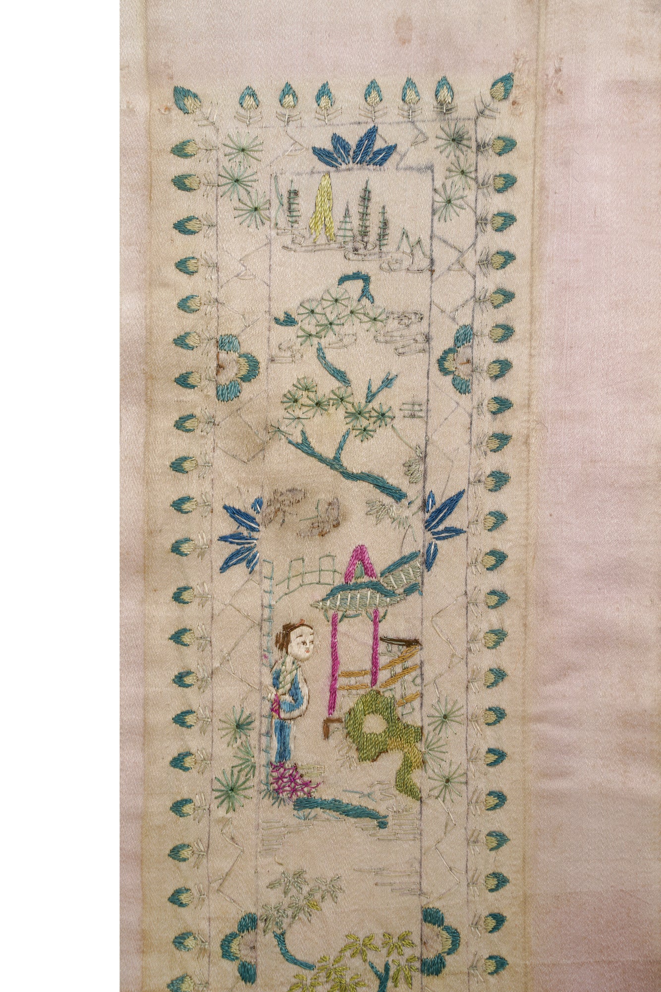 Antique Silk Chinese Embroidery Panel 3'4" x 6"