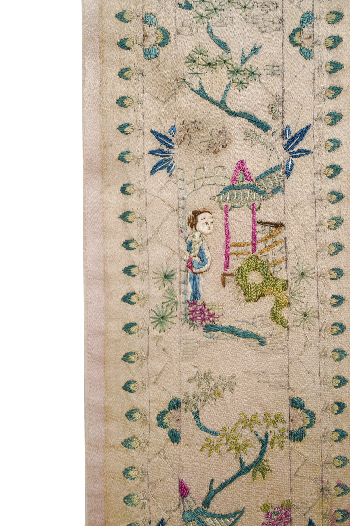 Antique Silk Chinese Embroidery Panel 3'4" x 6"