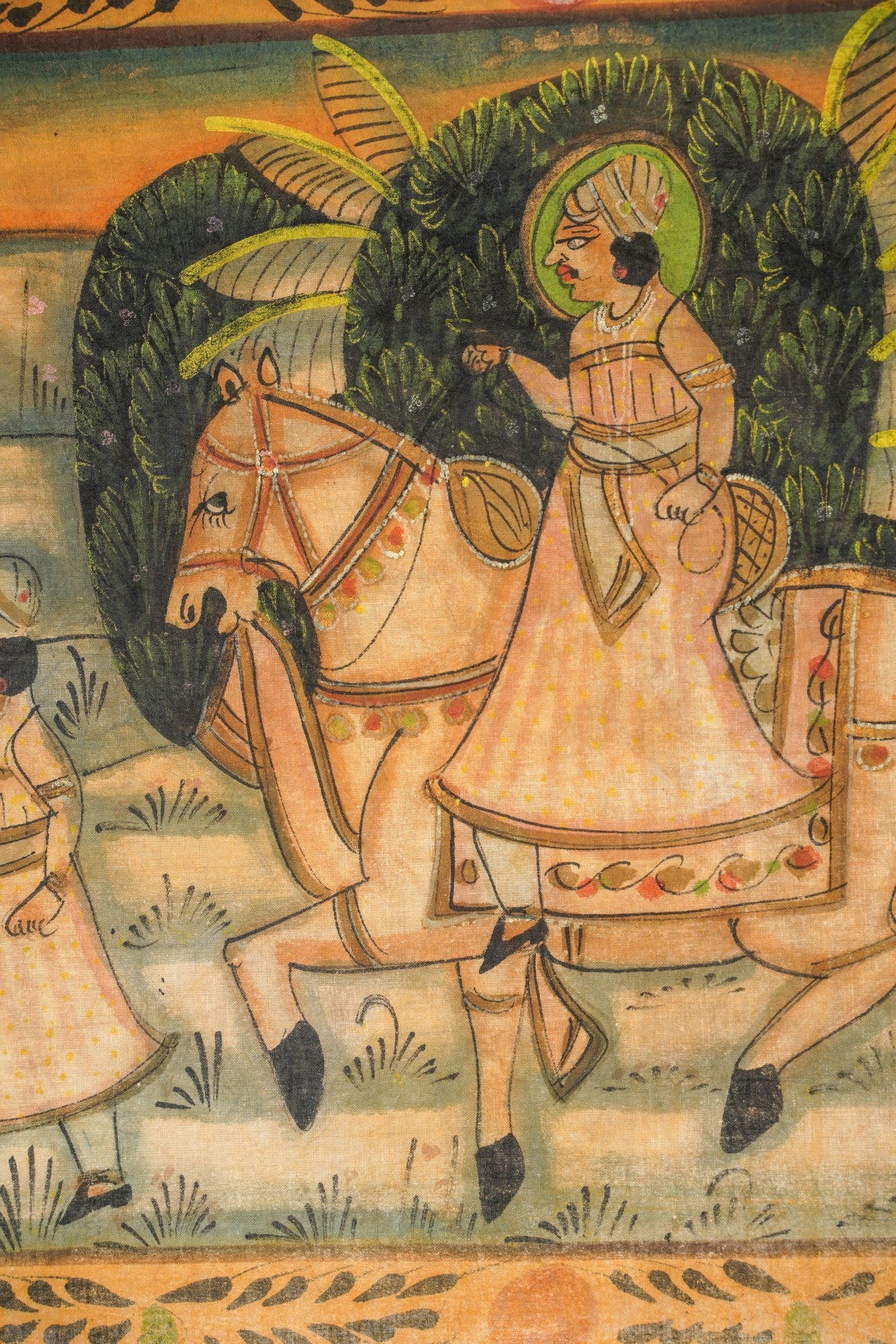Antique Indian Maharajah Painting Textile 4'11" x 1'8"