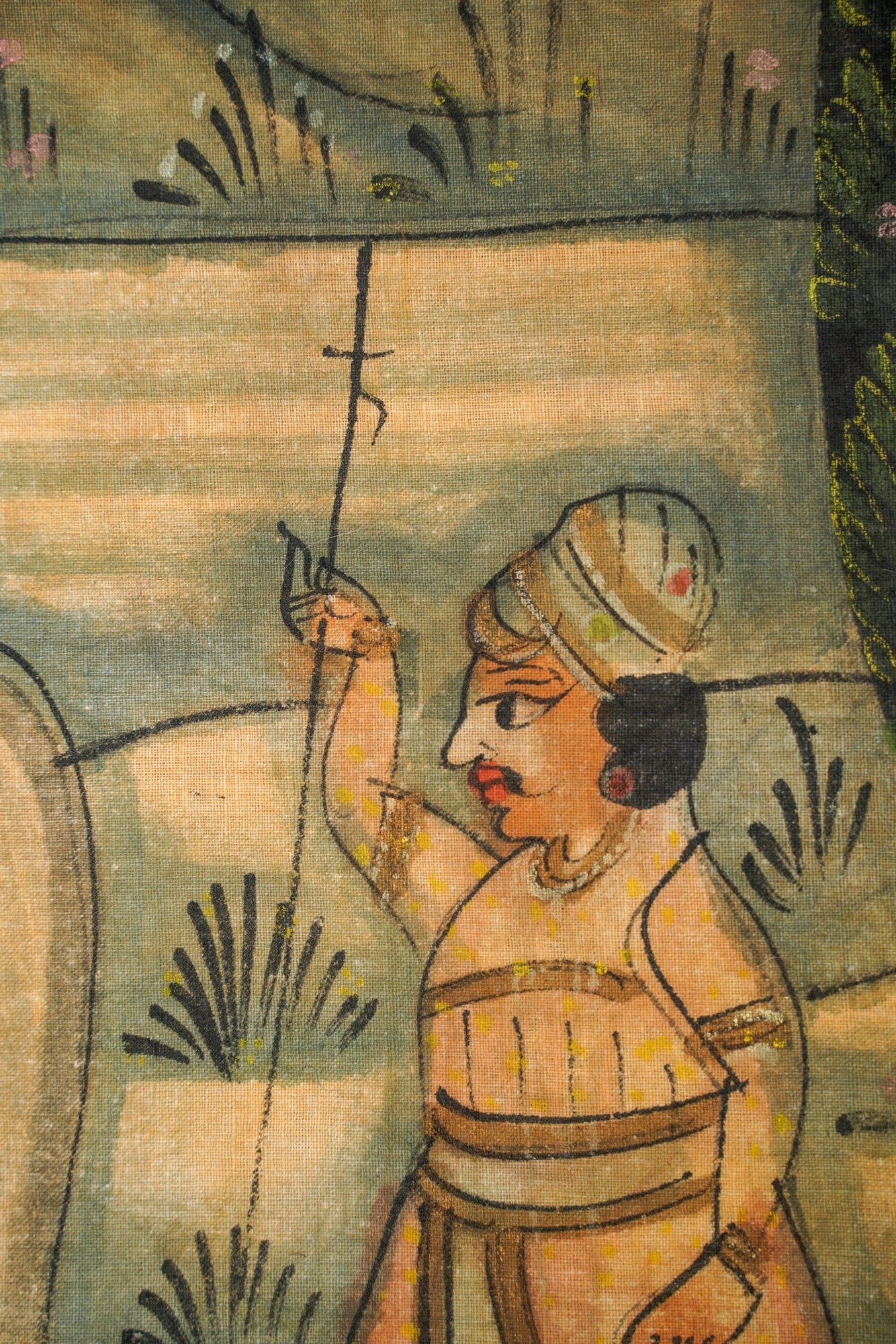 Antique Indian Maharajah Painting Textile 4'11" x 1'8"