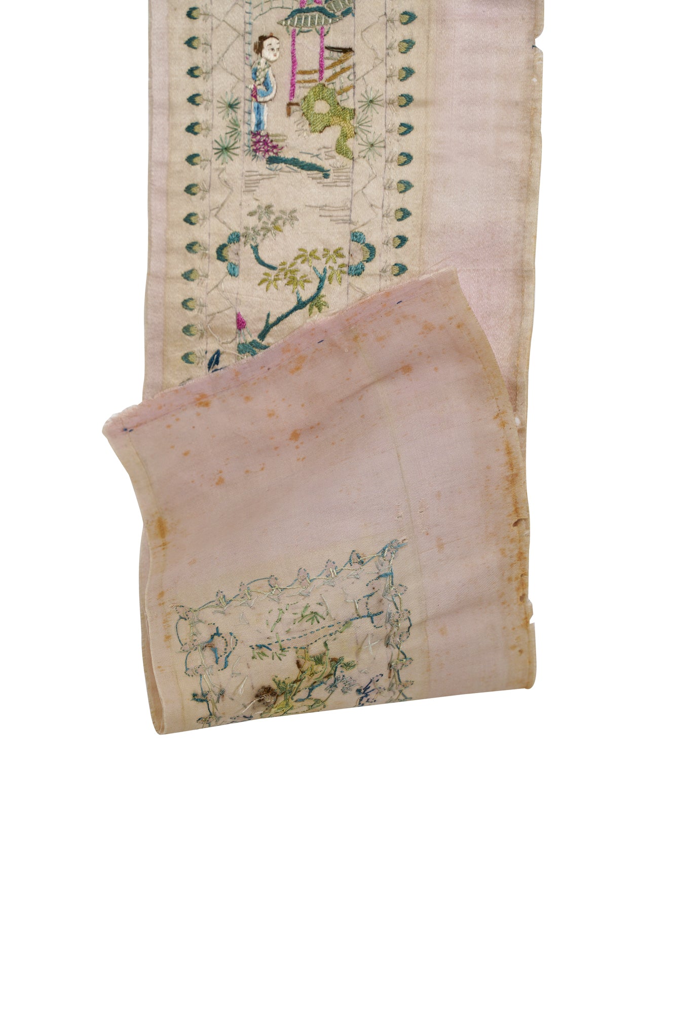 Antique Silk Chinese Embroidery Panel 3'4" x 6"