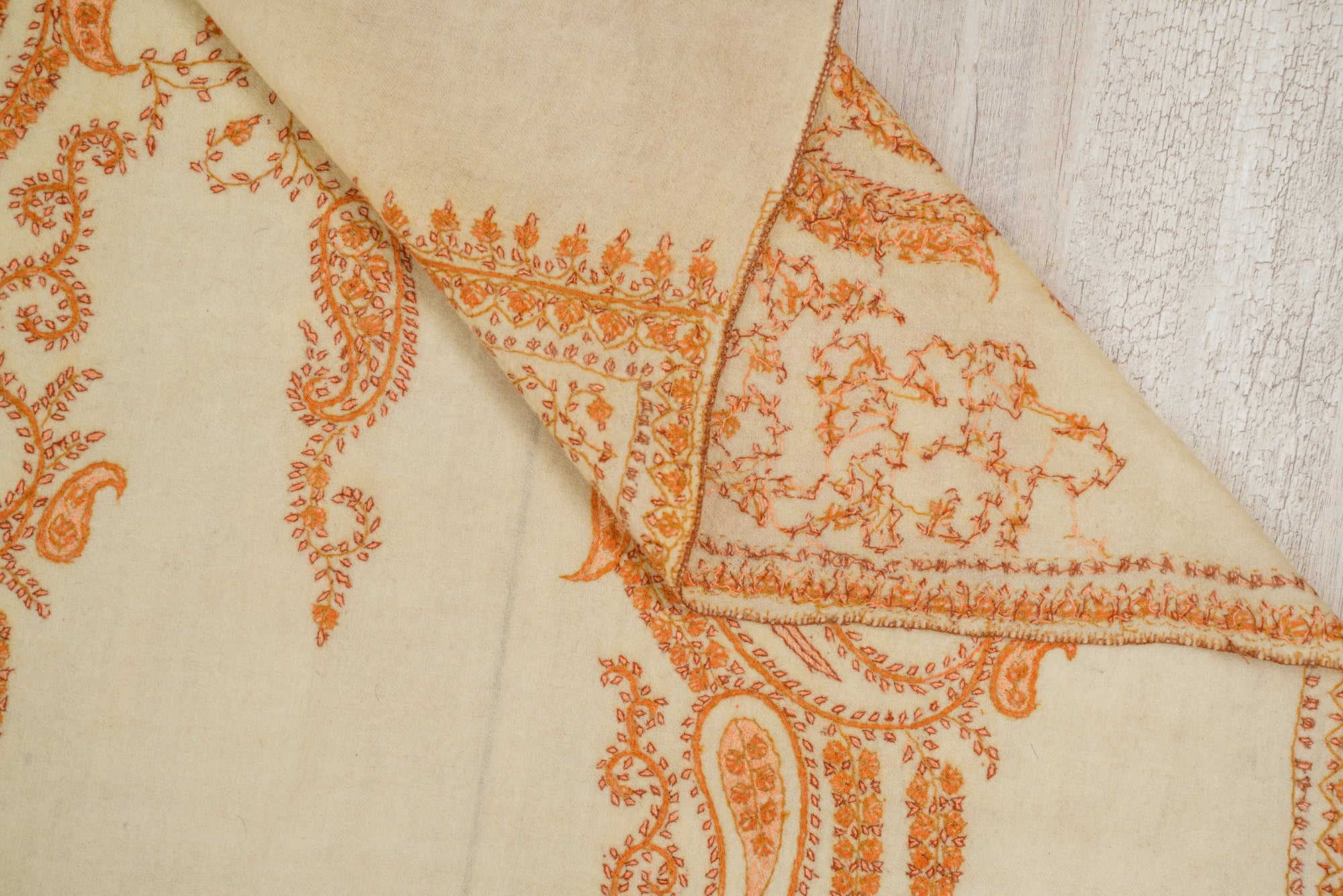 Vintage Kashmiri Embroidery Shawl 5'8" x 2'2"