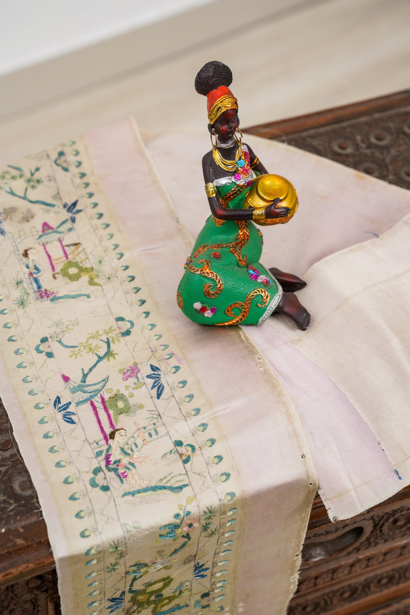 Antique Silk Chinese Embroidery Panel 3'4" x 6"