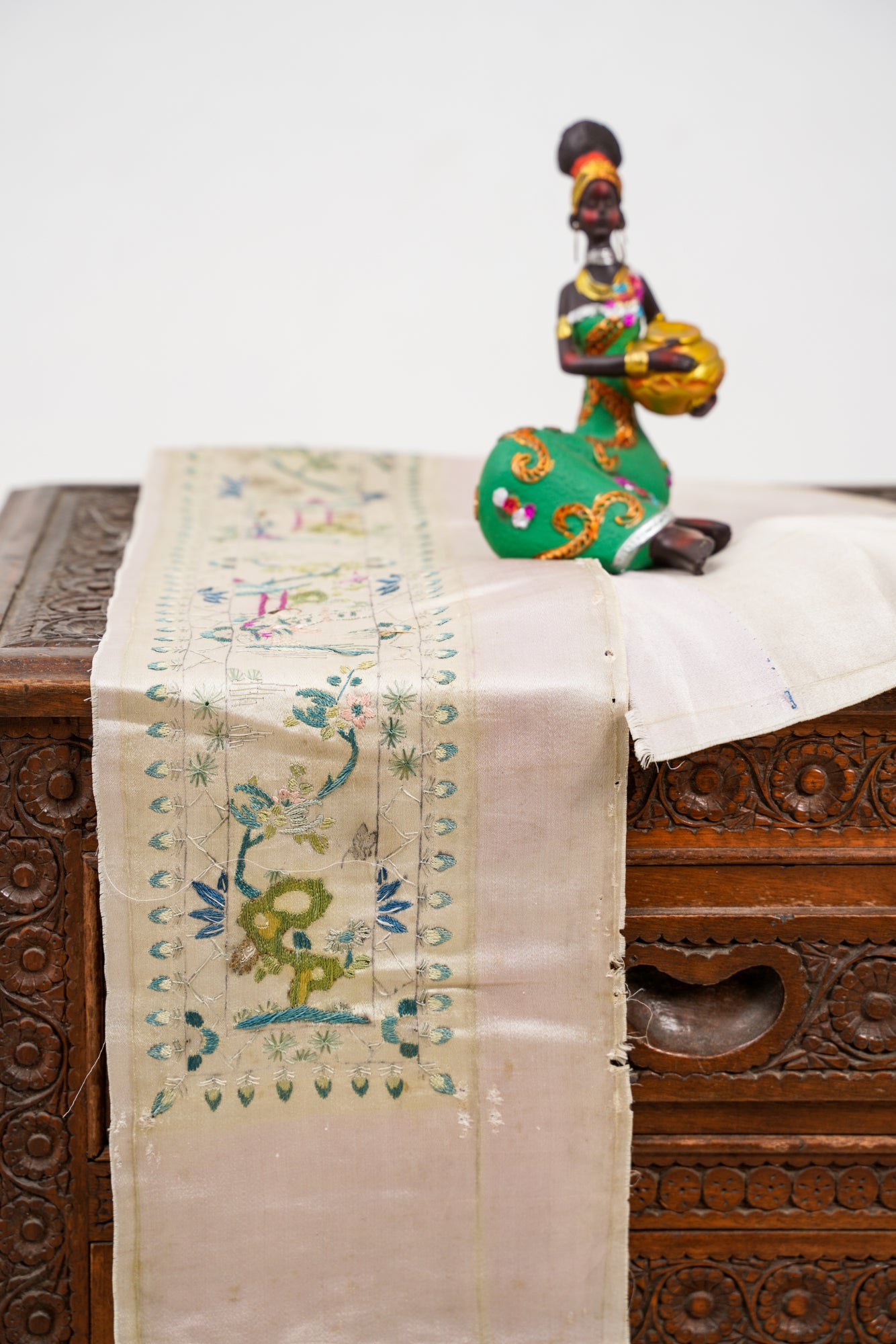 Antique Silk Chinese Embroidery Panel 3'4" x 6"