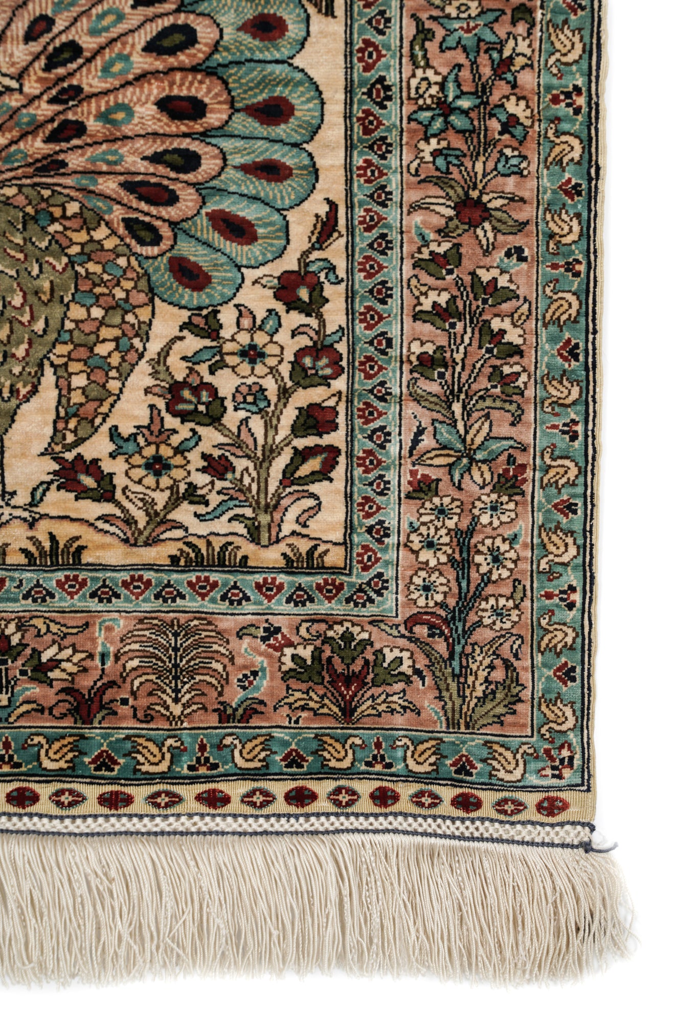 Vintage Turkish silk Keyseri Peacock Rug 2'3" x 1'6"