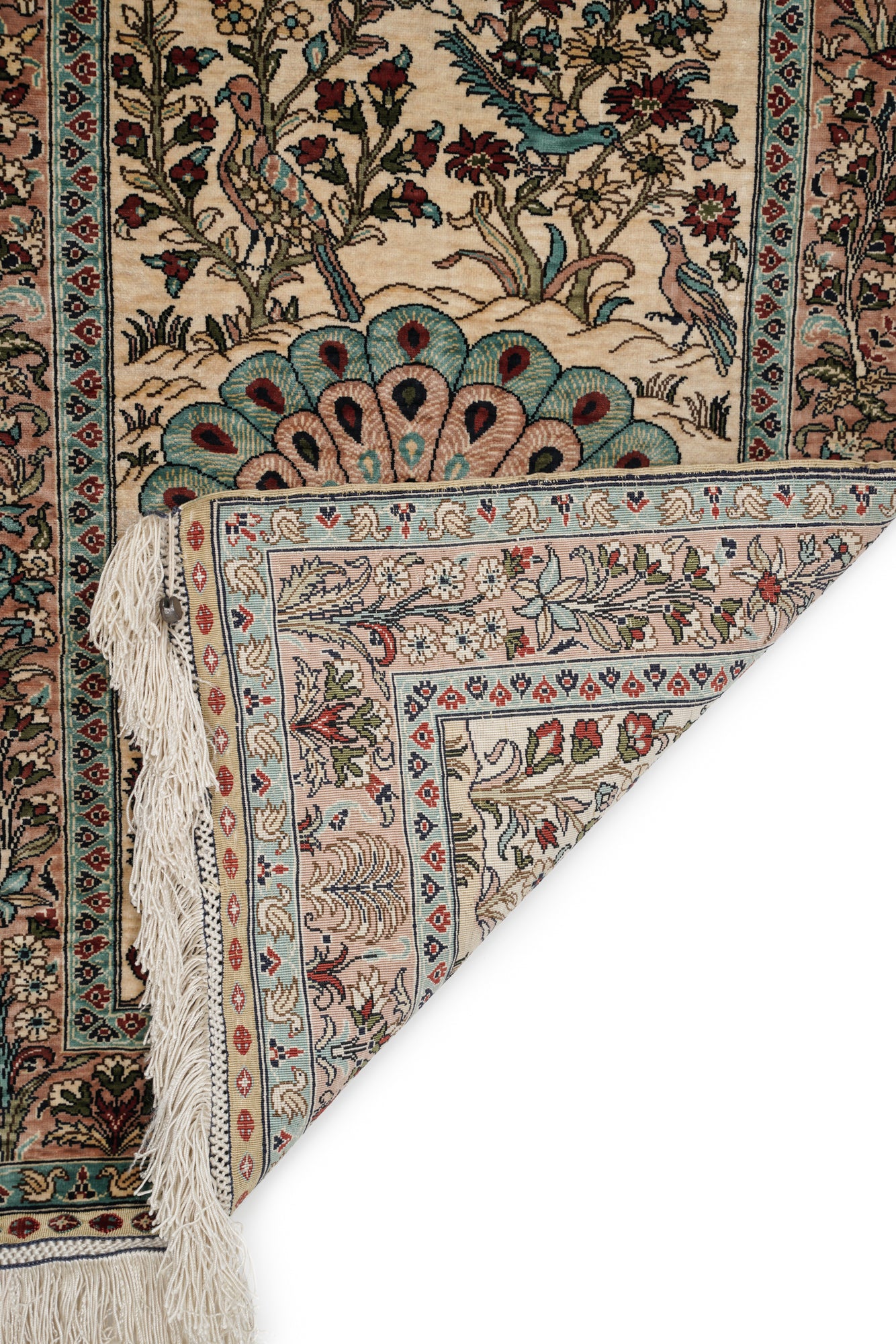 Vintage Turkish silk Keyseri Peacock Rug 2'3" x 1'6"