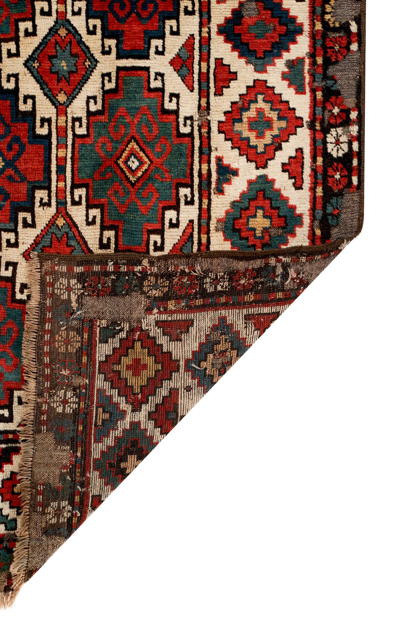 Antique Caucasian Memling Gol Kazak Rug 7'9" x 4'5"