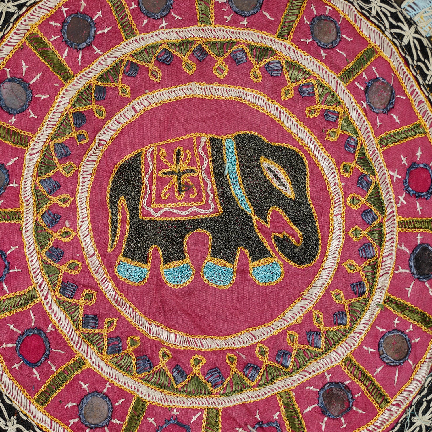 TWO VINTAGE RAJASTHANI EMBROIDERY CUSHION COVER 21" x 21"- 17" x 17"