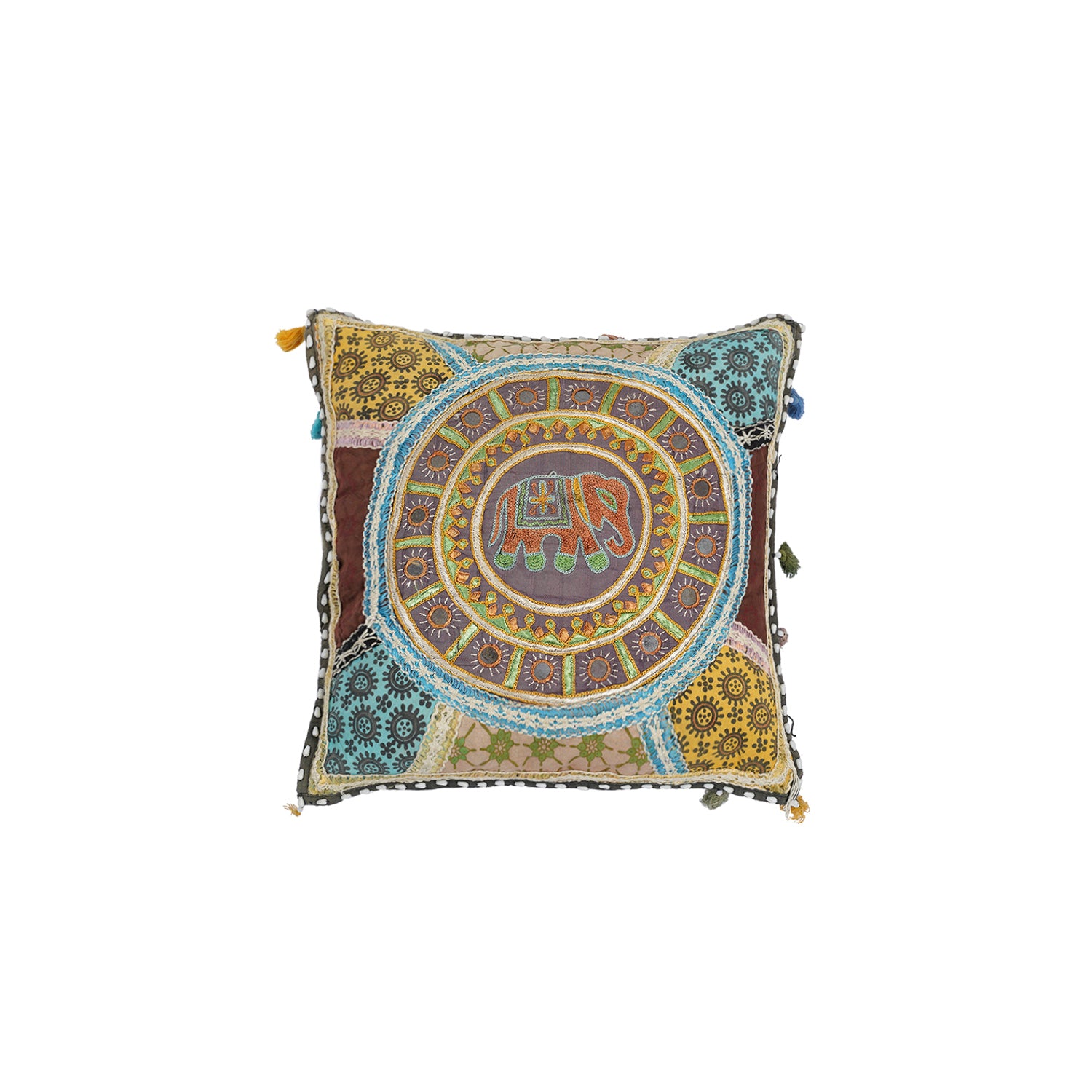 TWO VINTAGE RAJASTHANI EMBROIDERY CUSHION COVER 21" x 21"- 17" x 17"