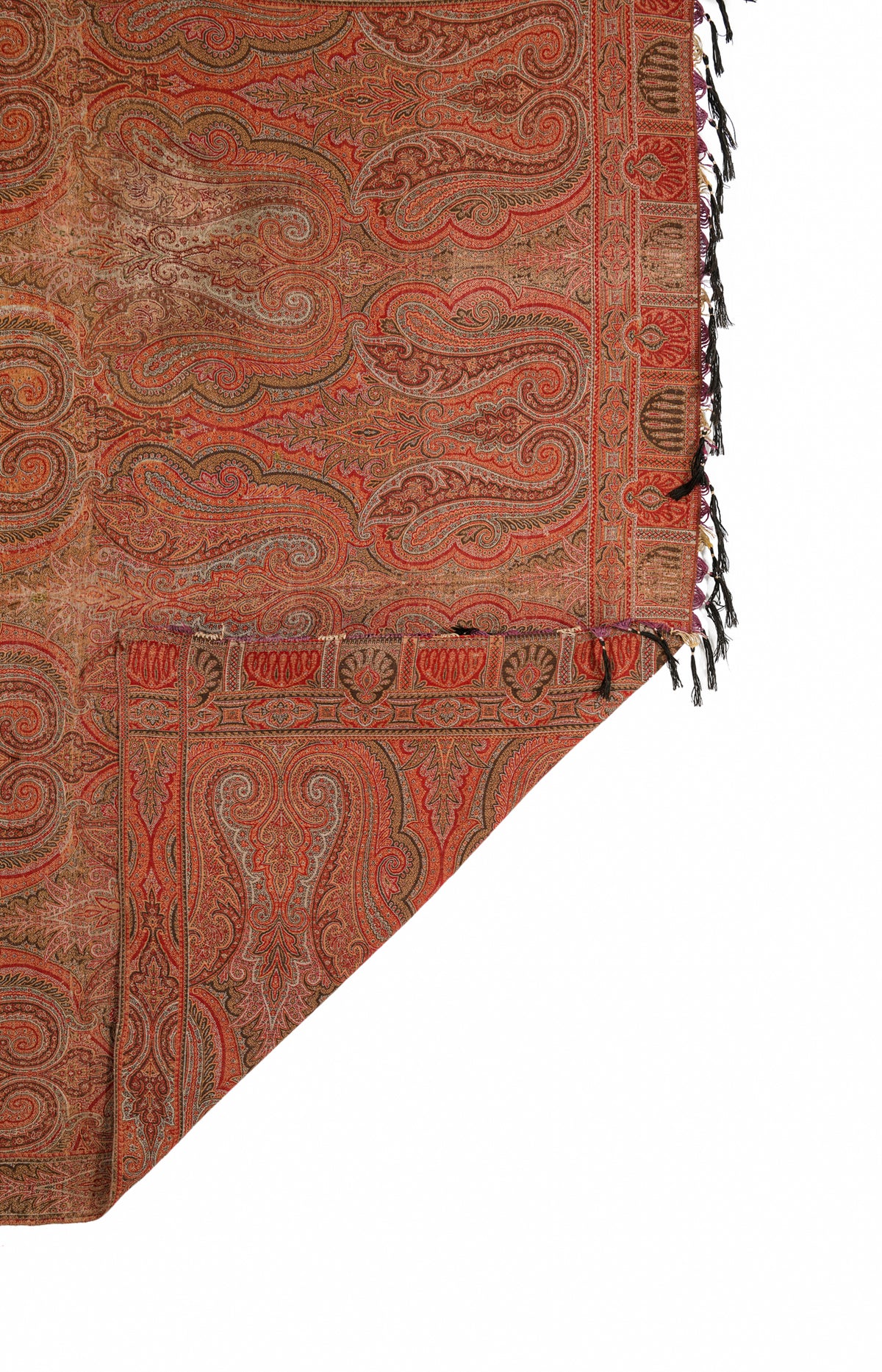 Antique French Paisley Loom Shawl 5'2" x 5'3"