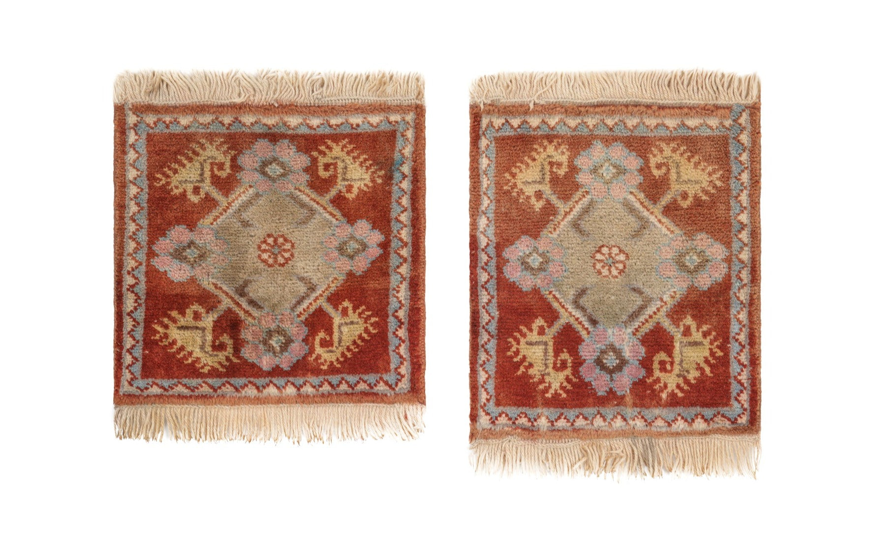 Vintage Turkish Table Rug Pair 15" x 14" & 14" x 14"