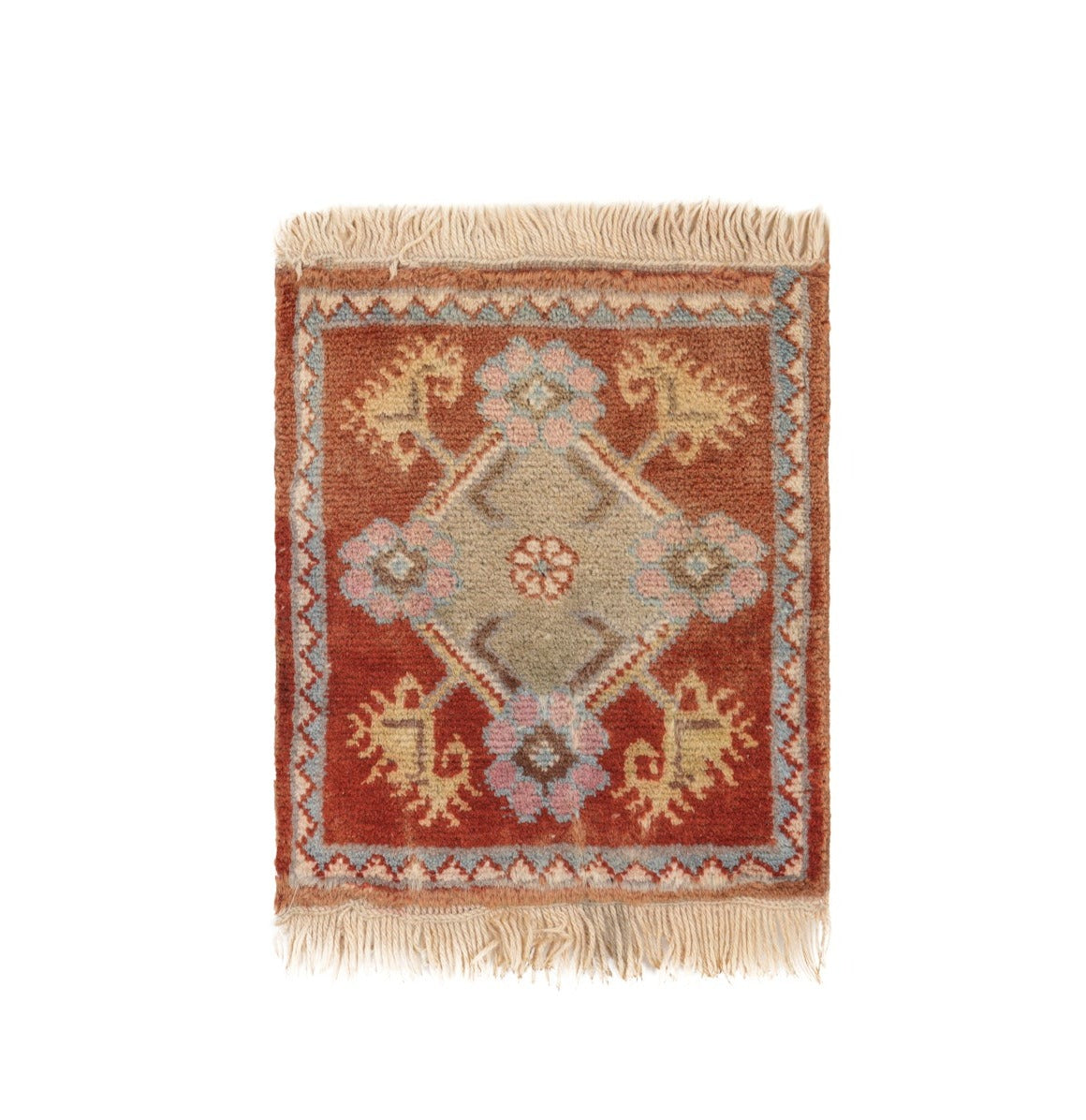 Vintage Turkish Table Rug Pair 15" x 14" & 14" x 14"