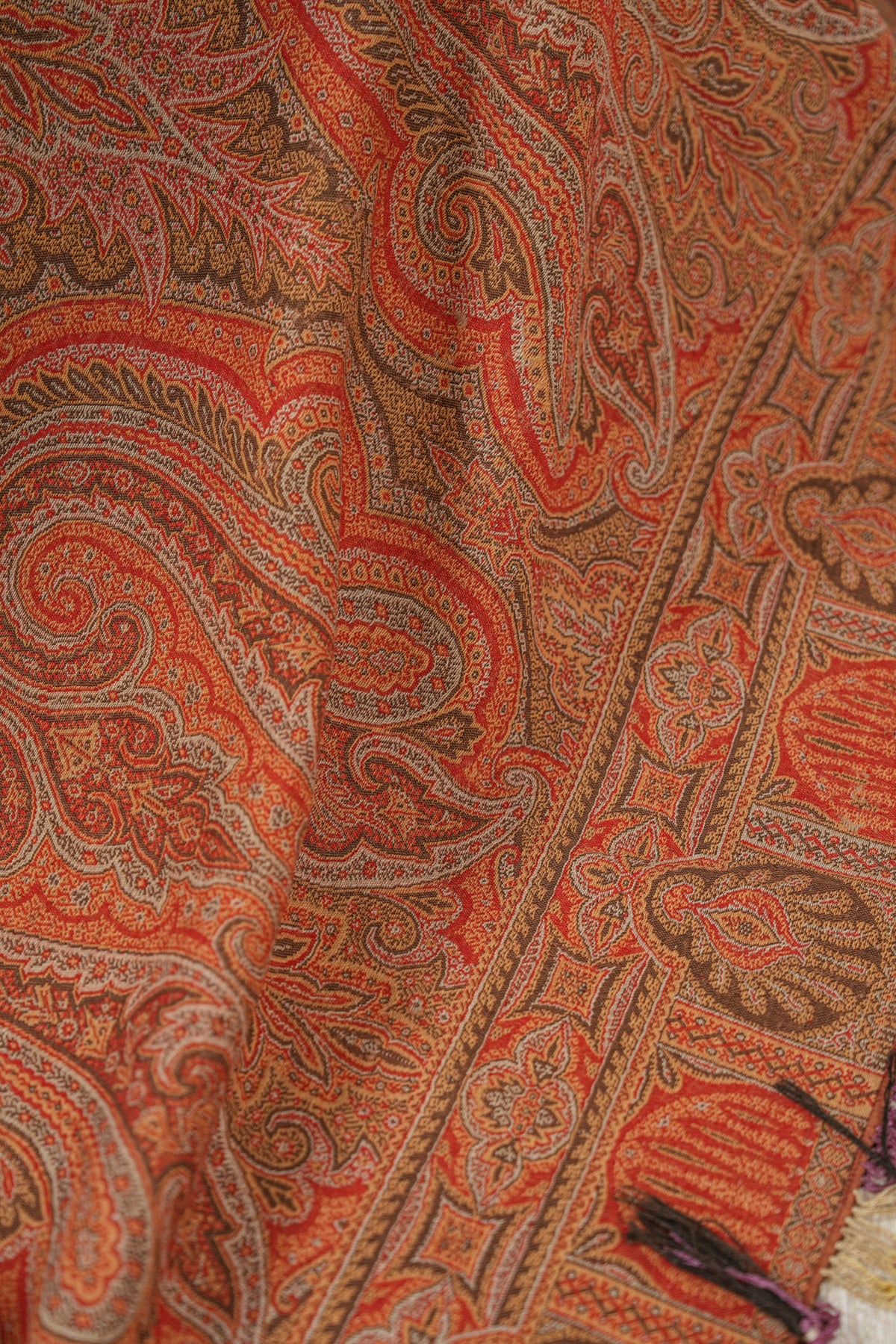 Antique French Paisley Loom Shawl 5'2" x 5'3"