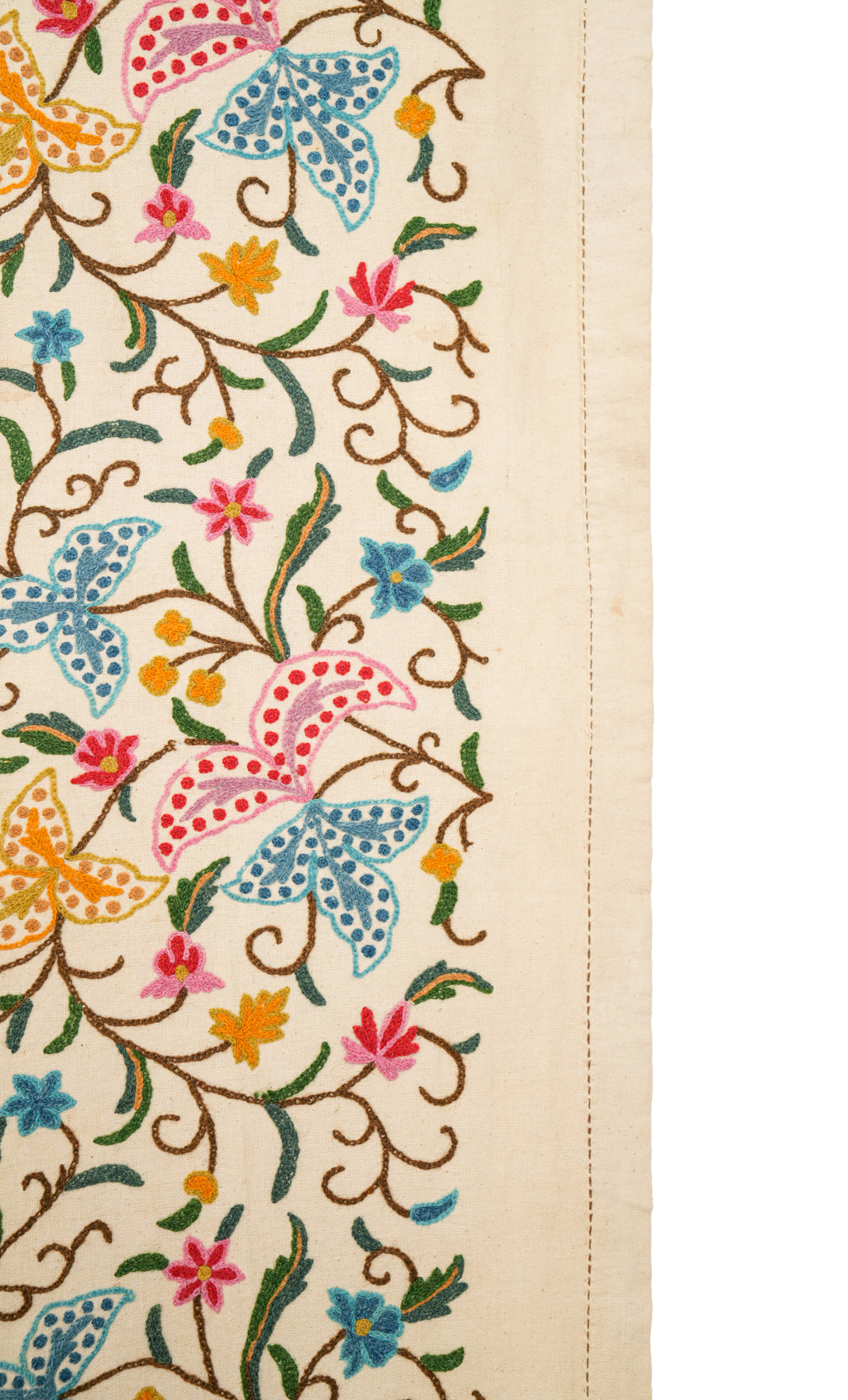 Vintage Kashmiri Crewel Bedspread textile 9'6" x 8'3"