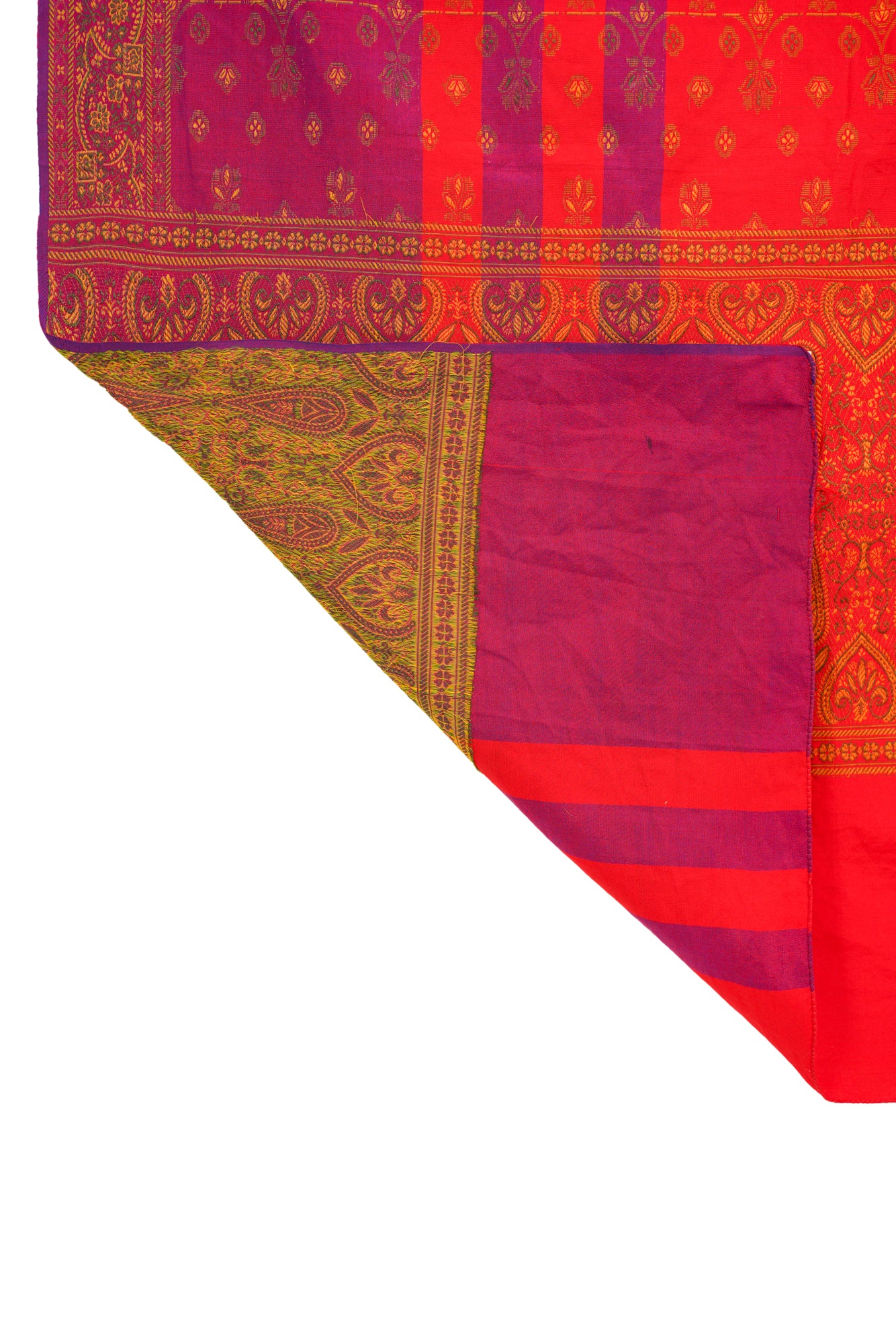 Vintage Indian Jamawar Silk Shawl textile 7'10" x 3'2"