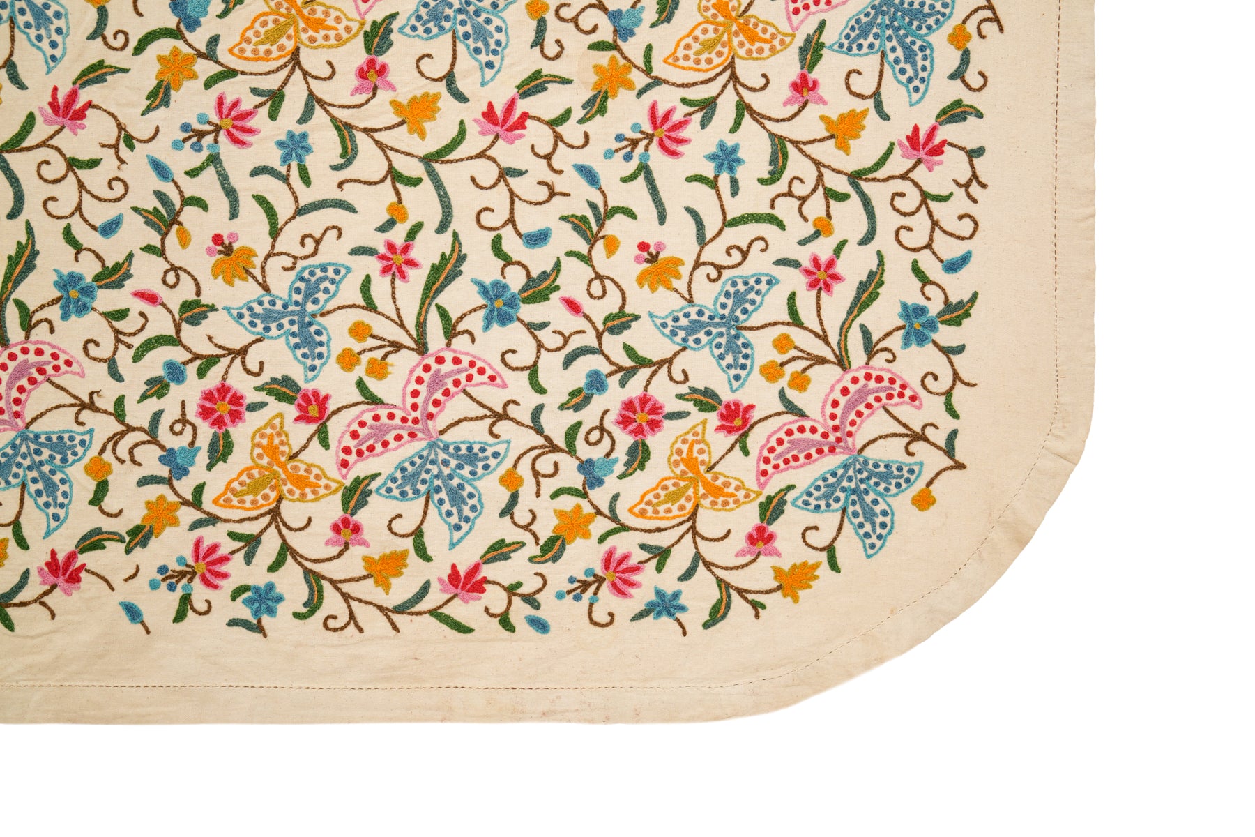 Vintage Kashmiri Crewel Bedspread textile 9'6" x 8'3"