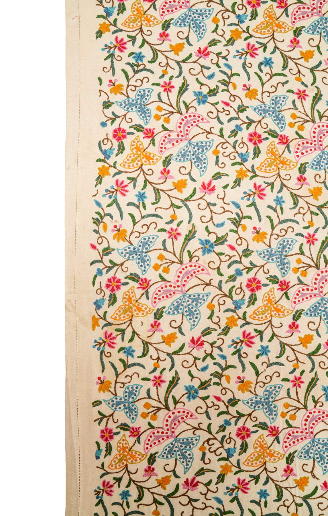 Vintage Kashmiri Crewel Bedspread textile 9'6" x 8'3"