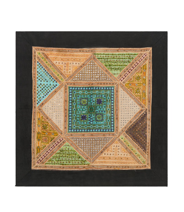 Vintage Indian Mirror patchwork textile 4'1" x 4'