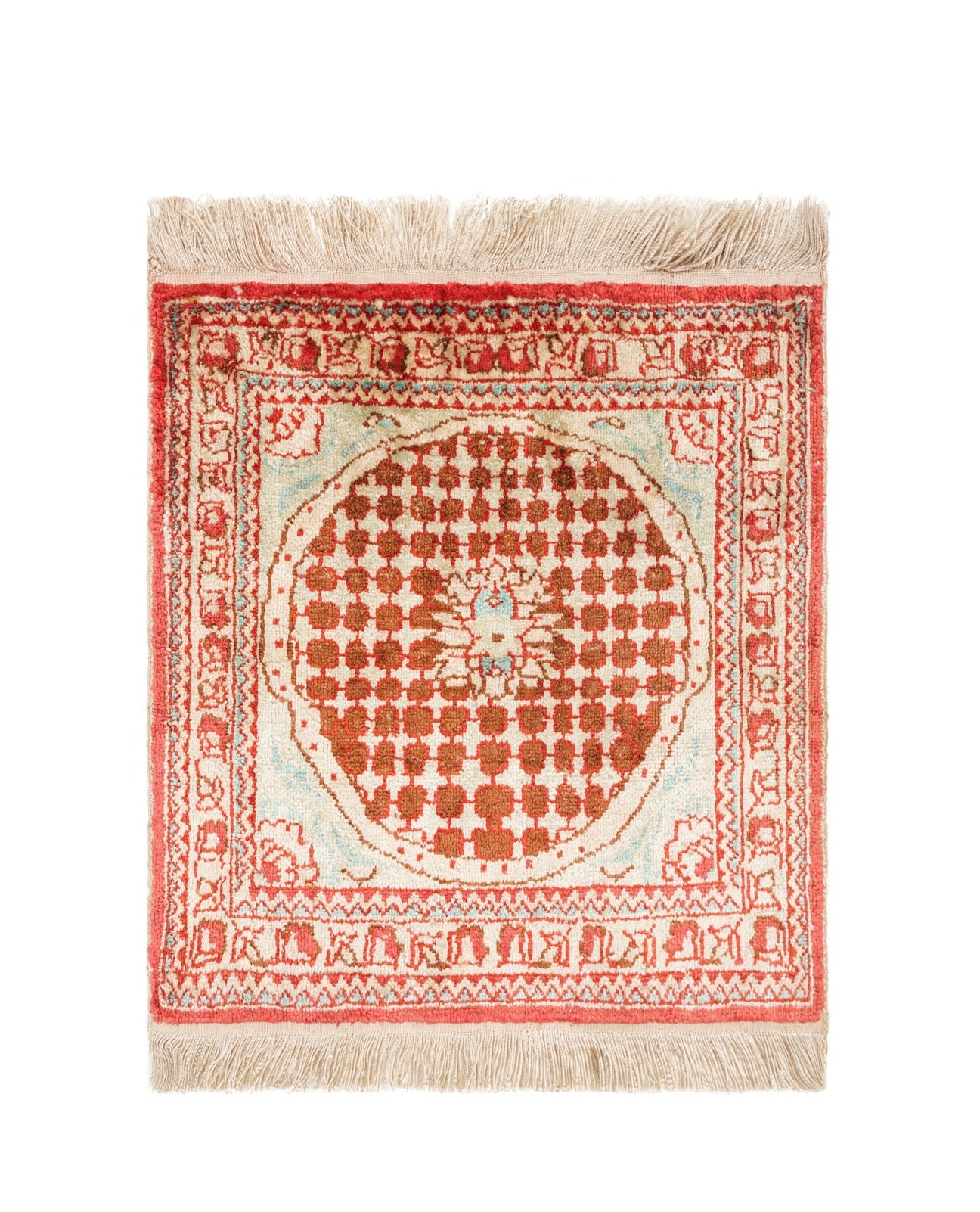 Vintage oriental silk table rug 1'2" x 1'1"