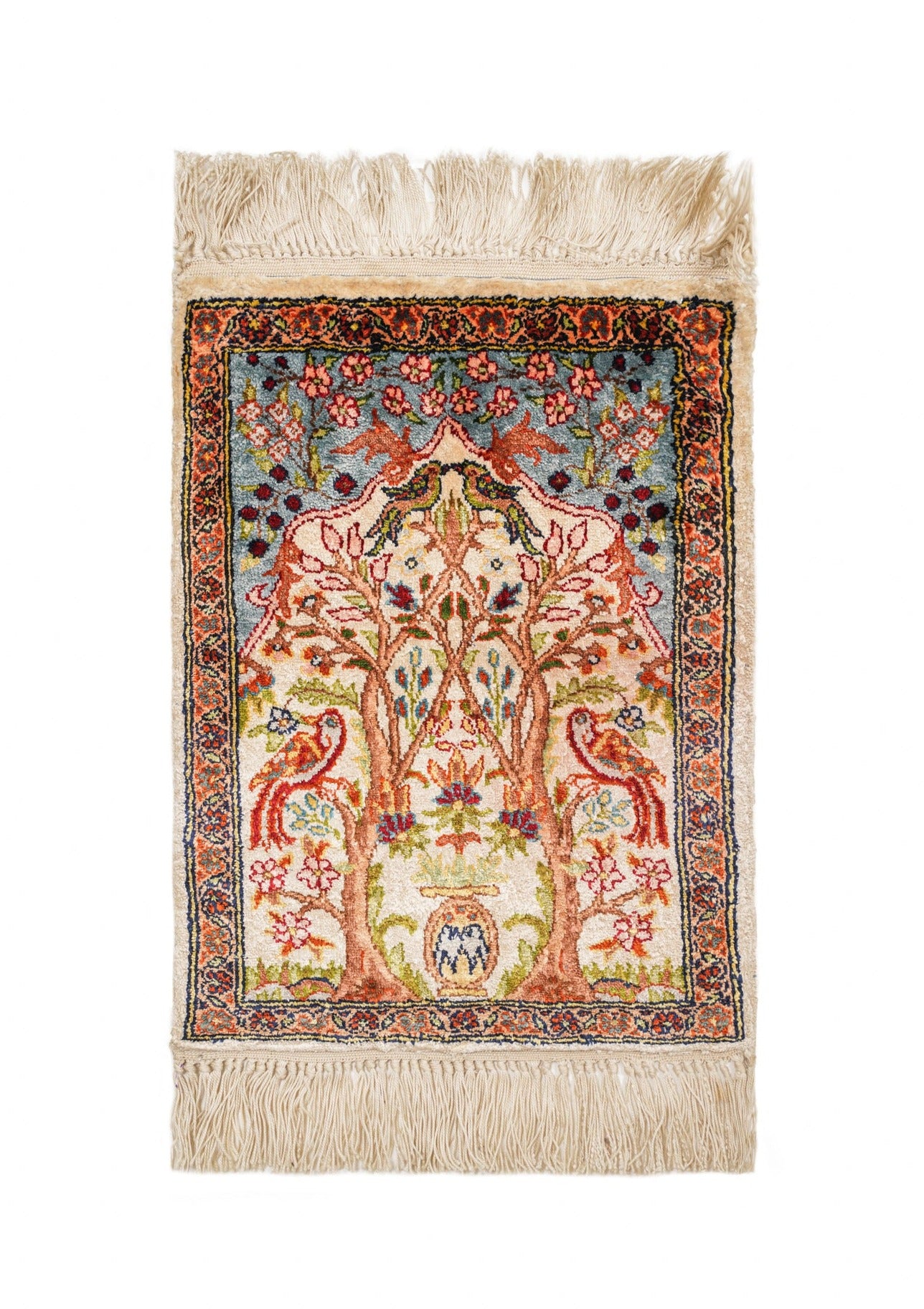 vintage Egyptian Tree of Life Silk Rug 1'3" x 1'