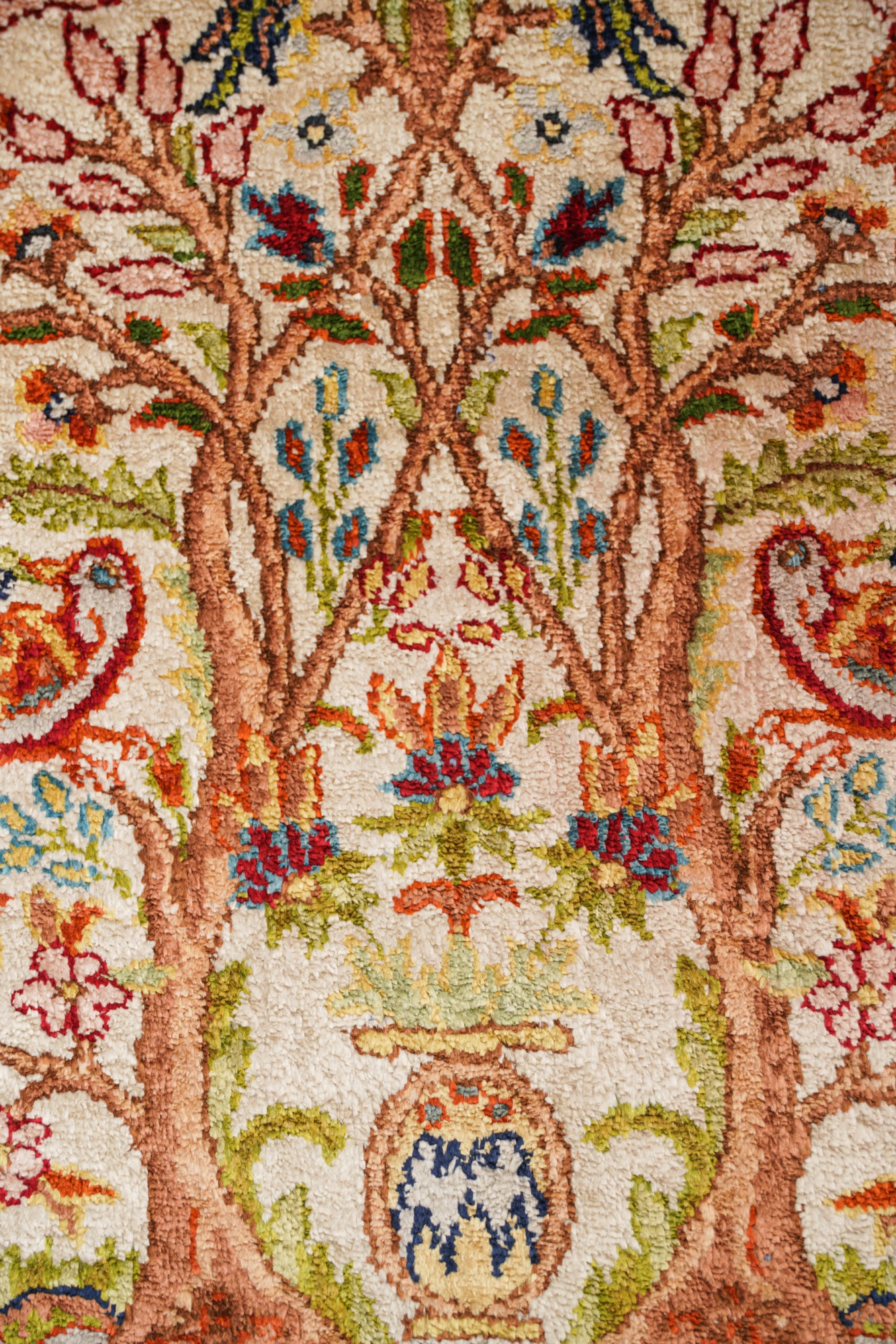 vintage Egyptian Tree of Life Silk Rug 1'3" x 1'