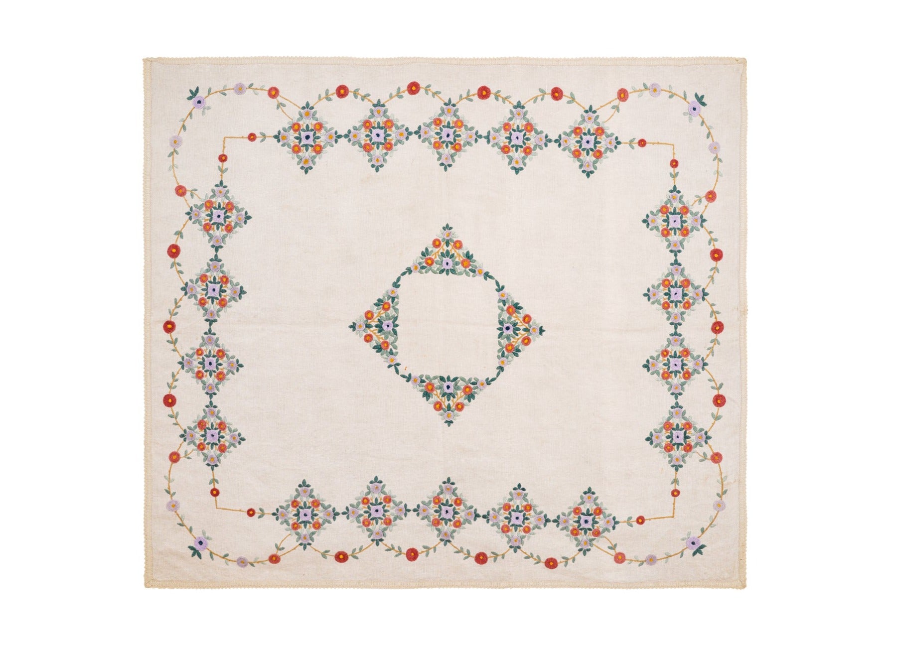 Vintage Polish Handwoven Embroidery 6'1" x 5'4"