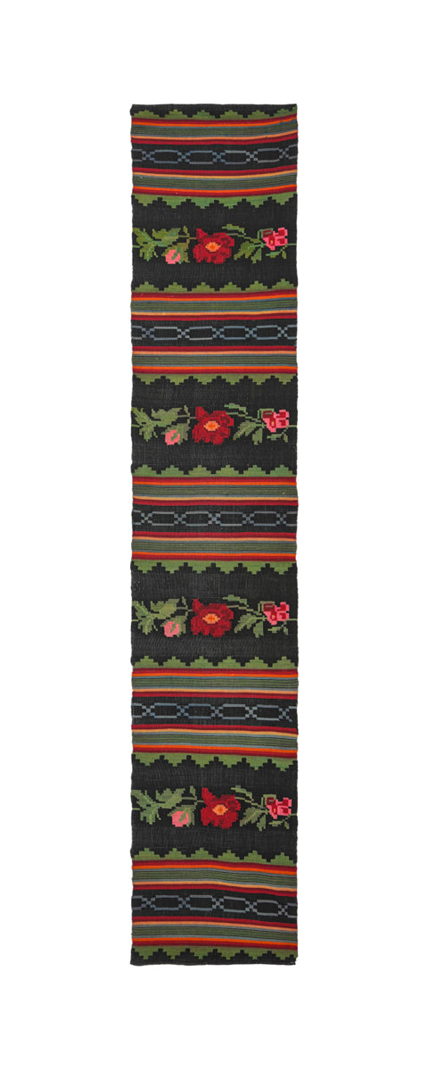Vintage Romanian Floral Hallway Kilim 11' x 2'2"