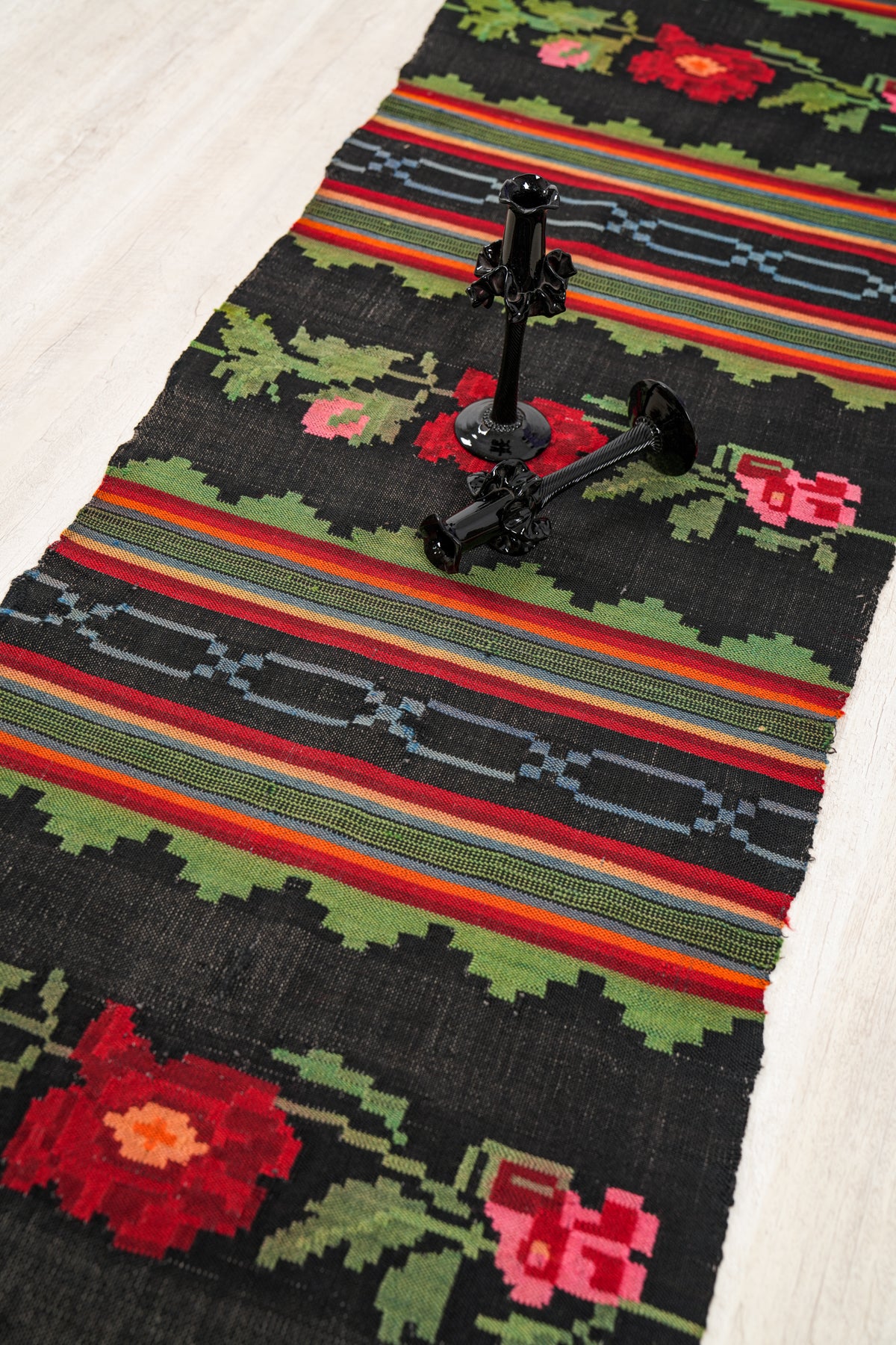 Vintage Romanian Floral Hallway Kilim 11' x 2'2"