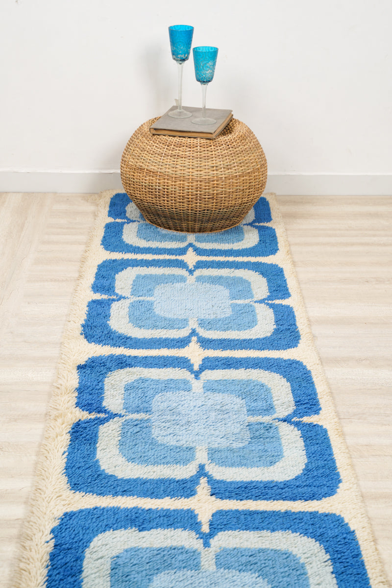 Vintage Scandinavian Rya Hallway Rug 11' x 2'3"
