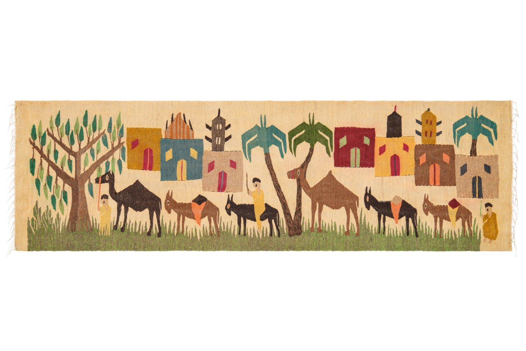 Vintage Egyptian Folk Tapestry 7'8" x 2'3"