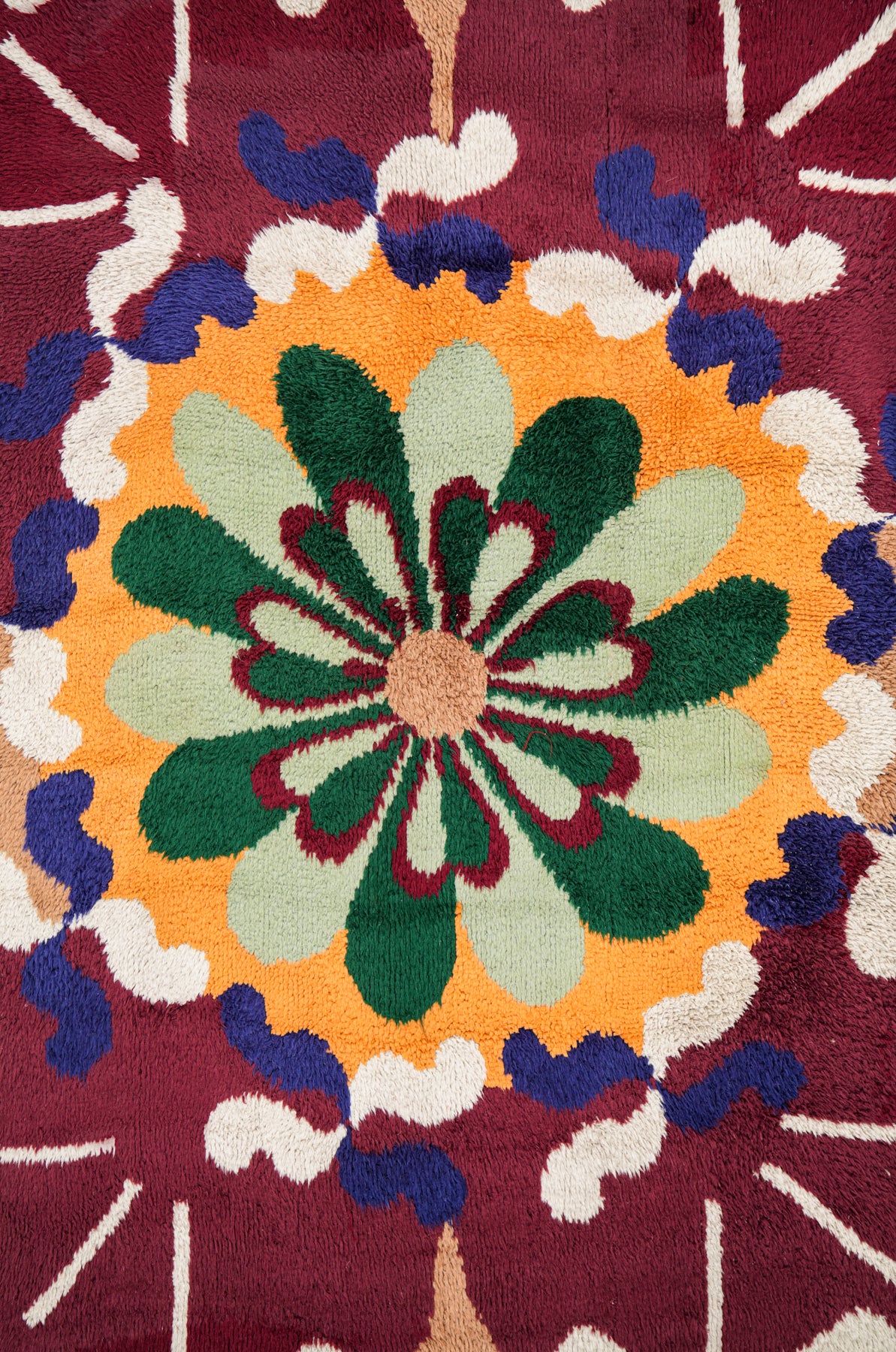 Vintage Scandinavian Latch Hook Rug 7'7" x 5'10"