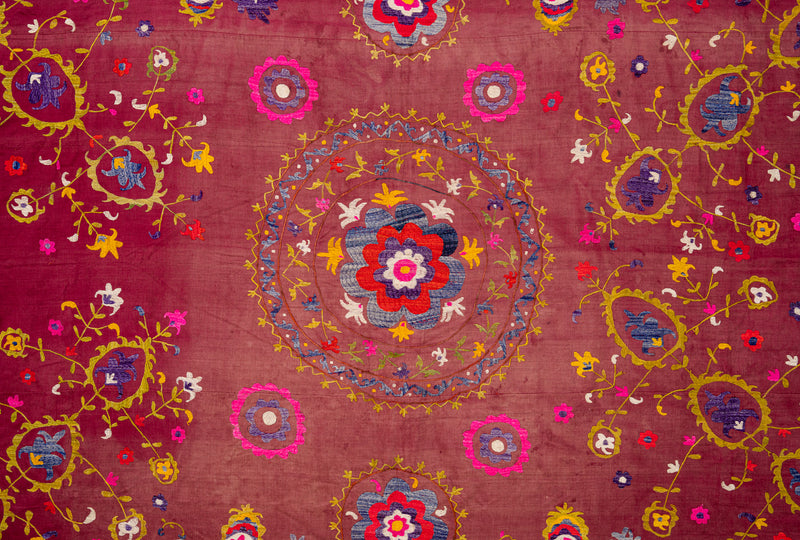 Vintage Uzbek Suzani Textile 7'2" x 5'3"