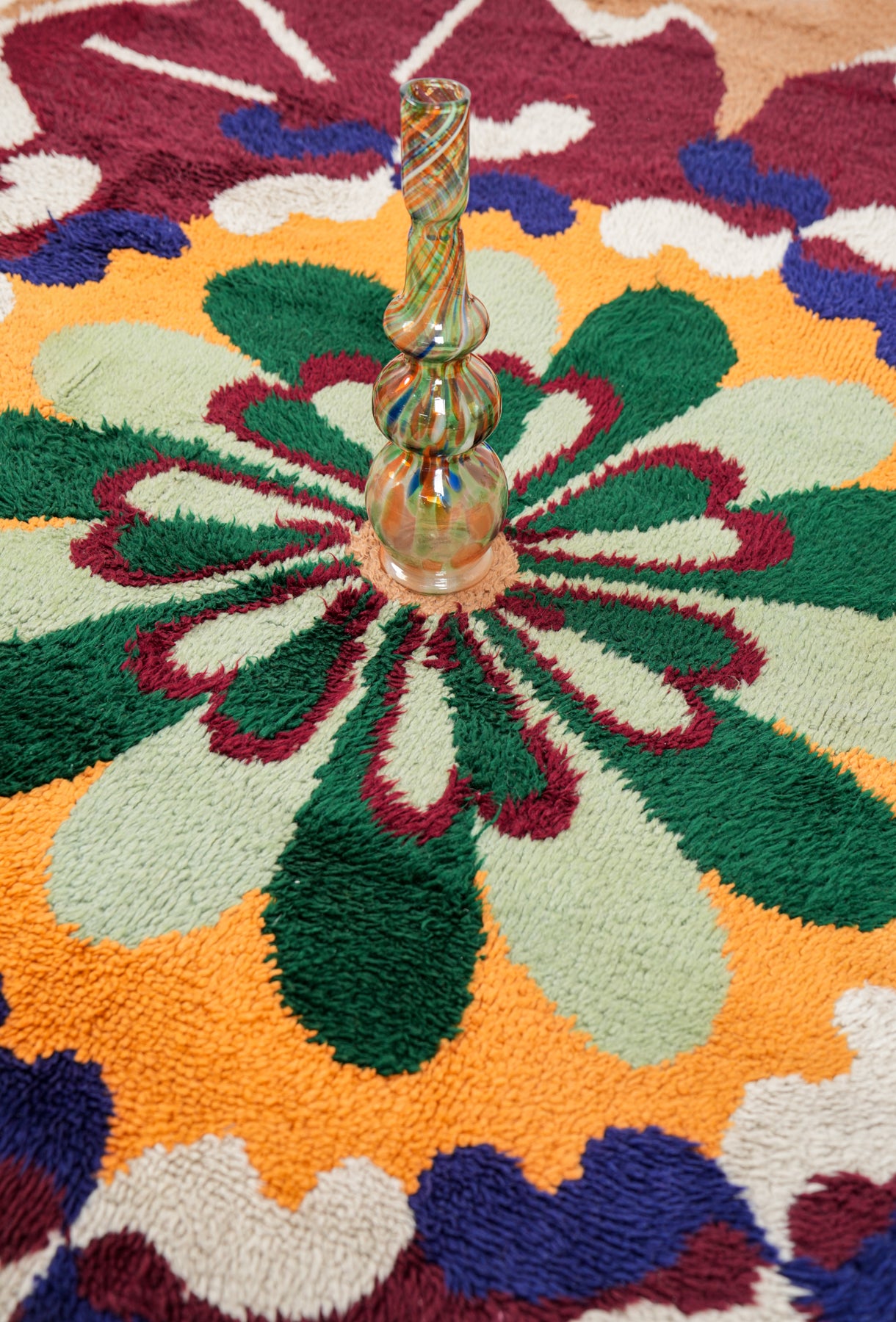 Vintage Scandinavian Latch Hook Rug 7'7" x 5'10"