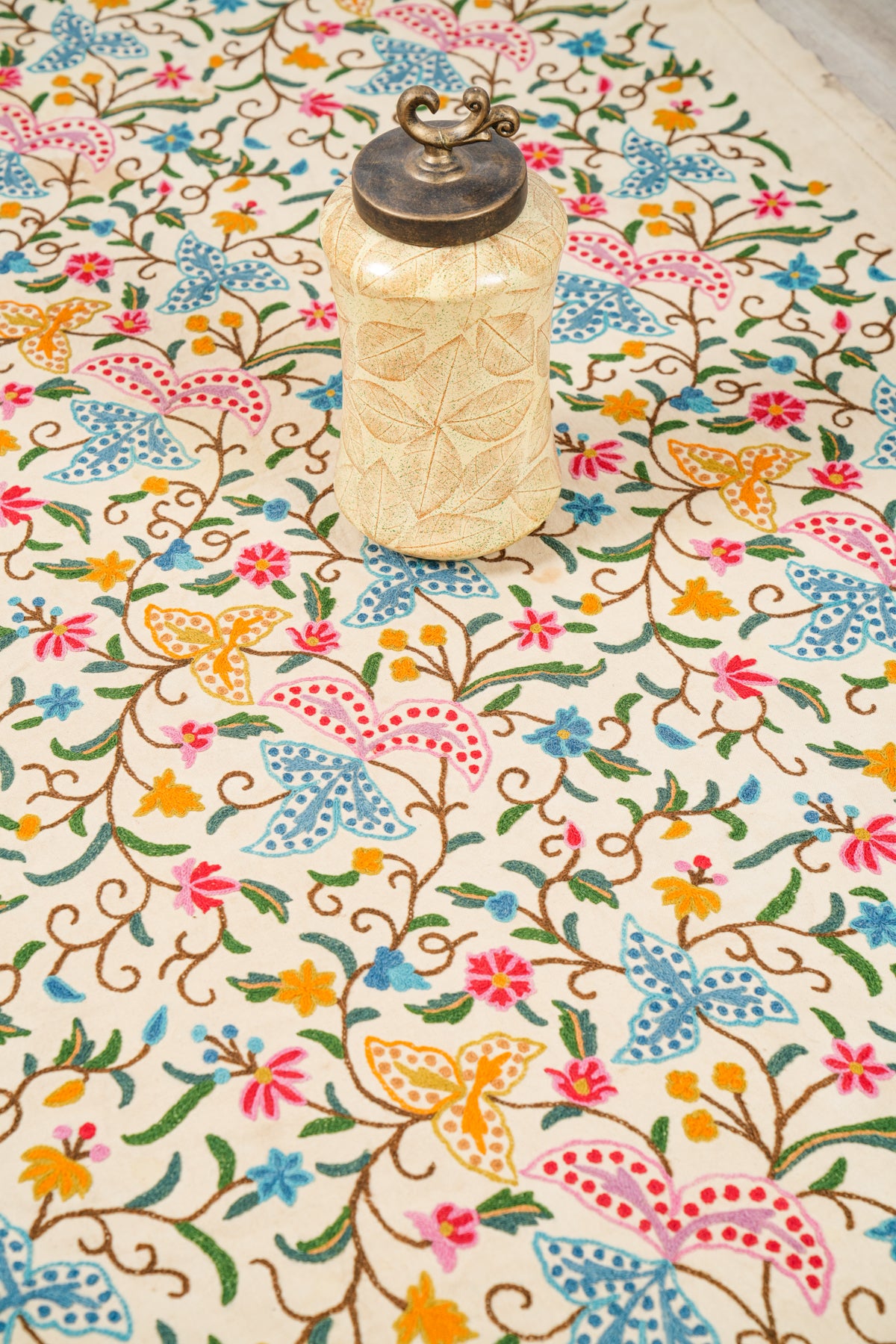 Vintage Kashmiri Crewel Bedspread textile 9'6" x 8'3"