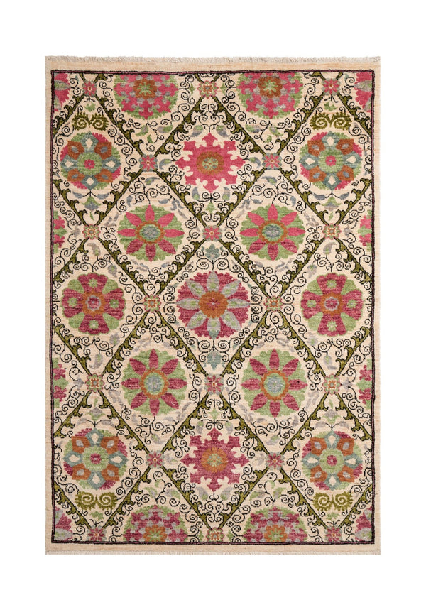 modern suzani floral rug 6'7" x 4'7"