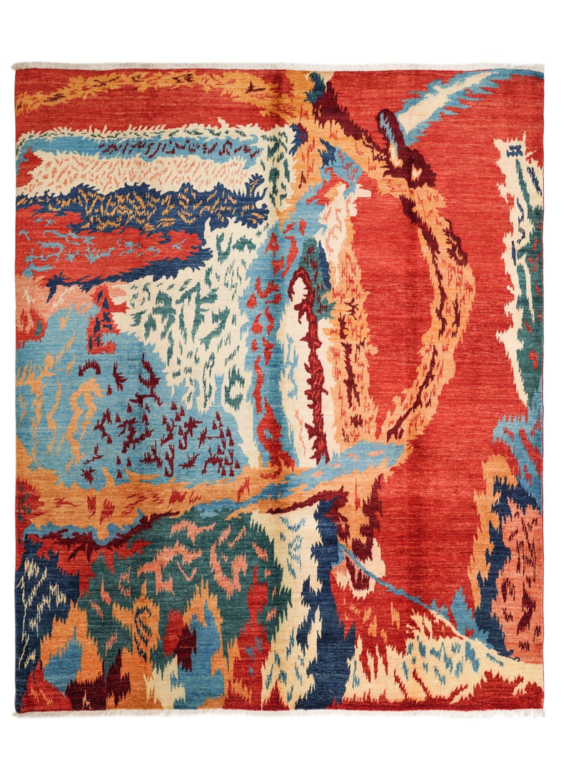 Abstract Hand Knotted Rug 9'10" x 8'2"