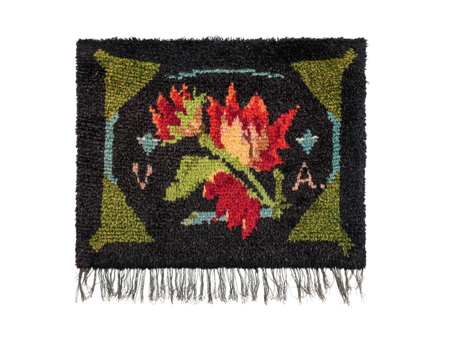 Antique Scandinavian rya Rug 2' x 1'5" (Signed VA)