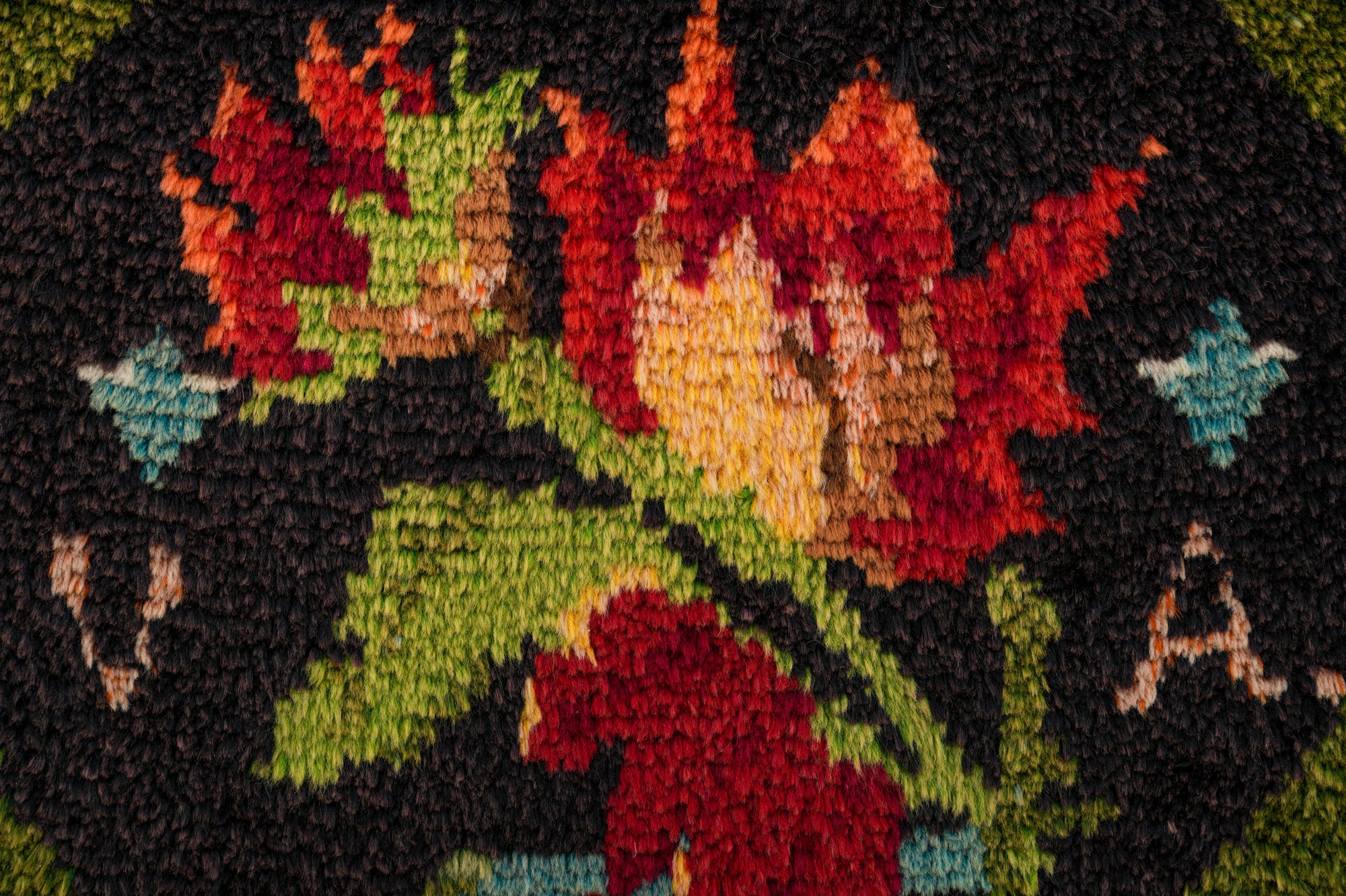Antique Scandinavian rya Rug 2' x 1'5" (Signed VA)