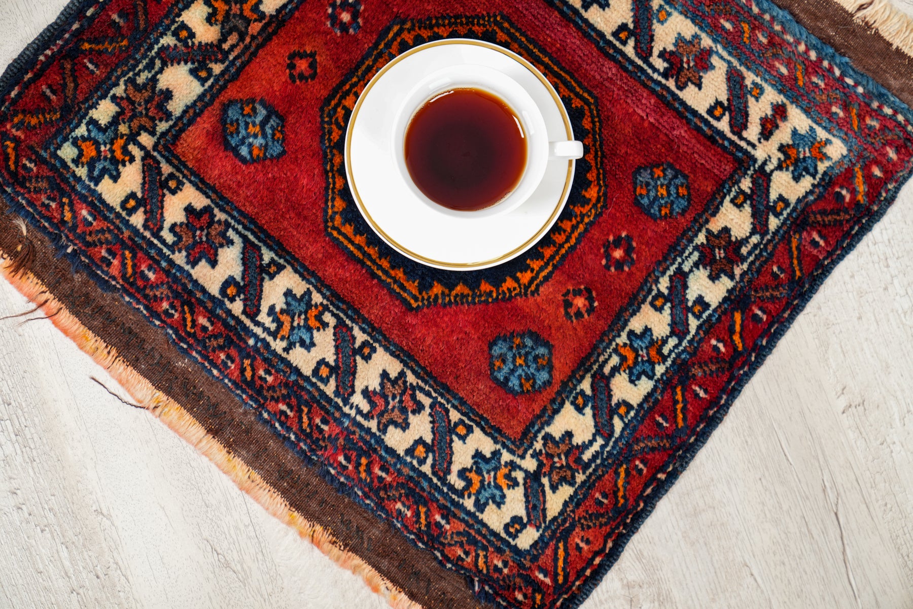 Vintage Turkish Ezine Bergama table Rug pair 17" x 15" each