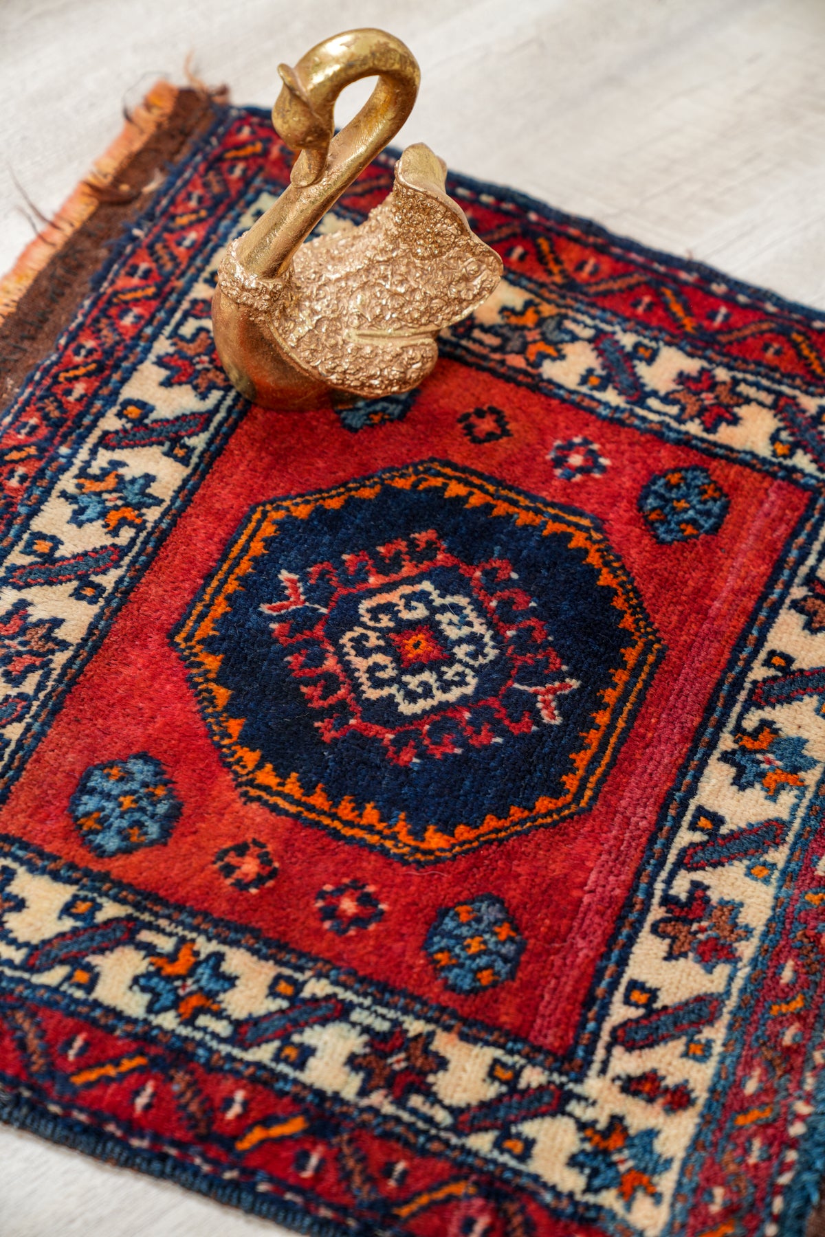 Vintage Turkish Ezine Bergama table Rug pair 17" x 15" each