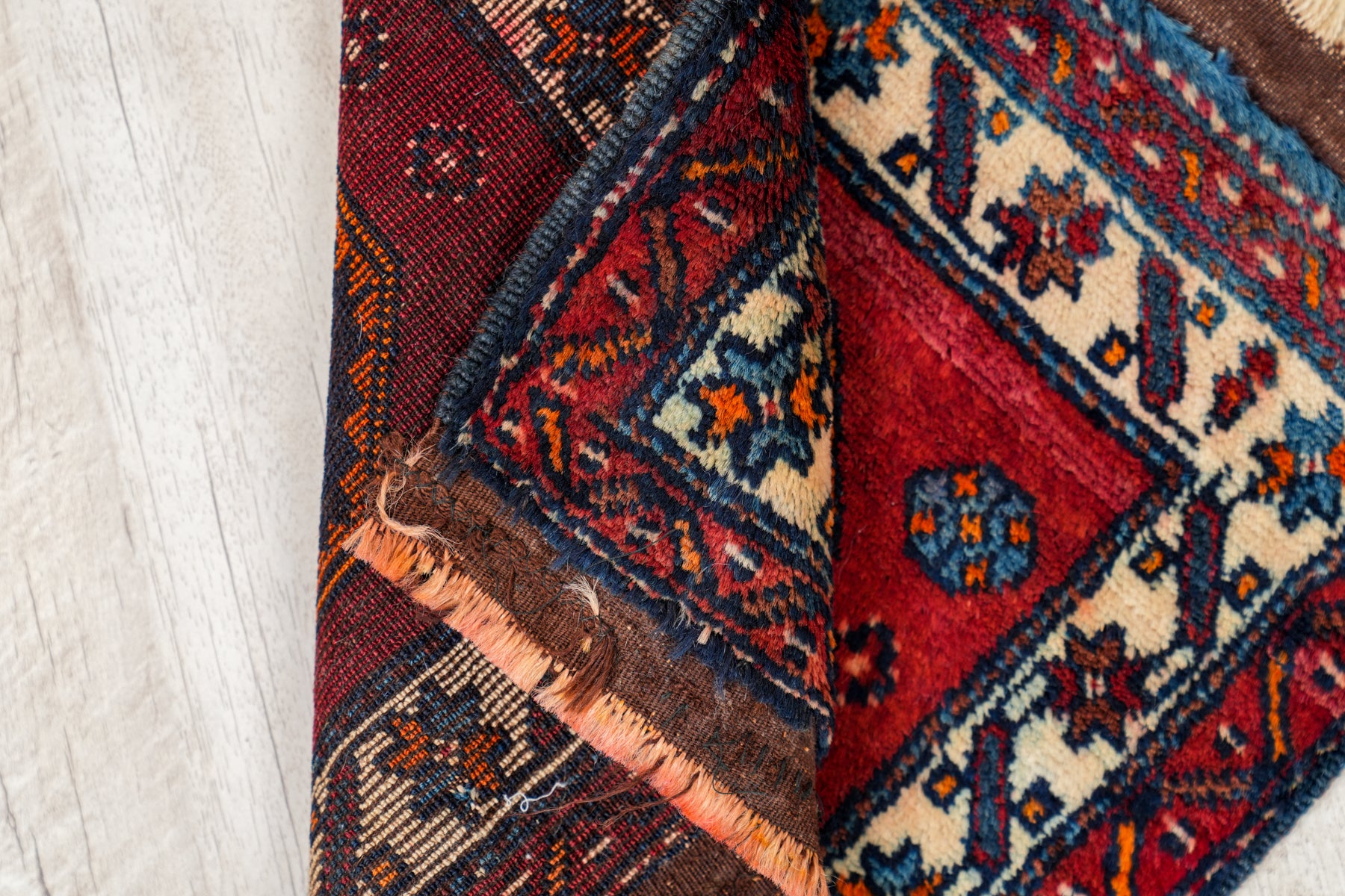 Vintage Turkish Ezine Bergama table Rug pair 17" x 15" each