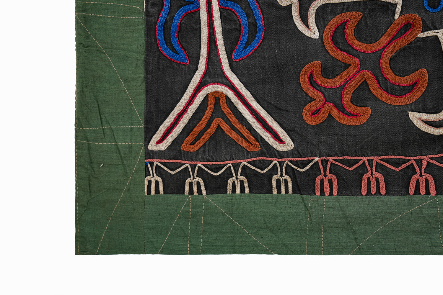 Antique Uzbek Lakai Silk Textile 3'7" x 1'8"